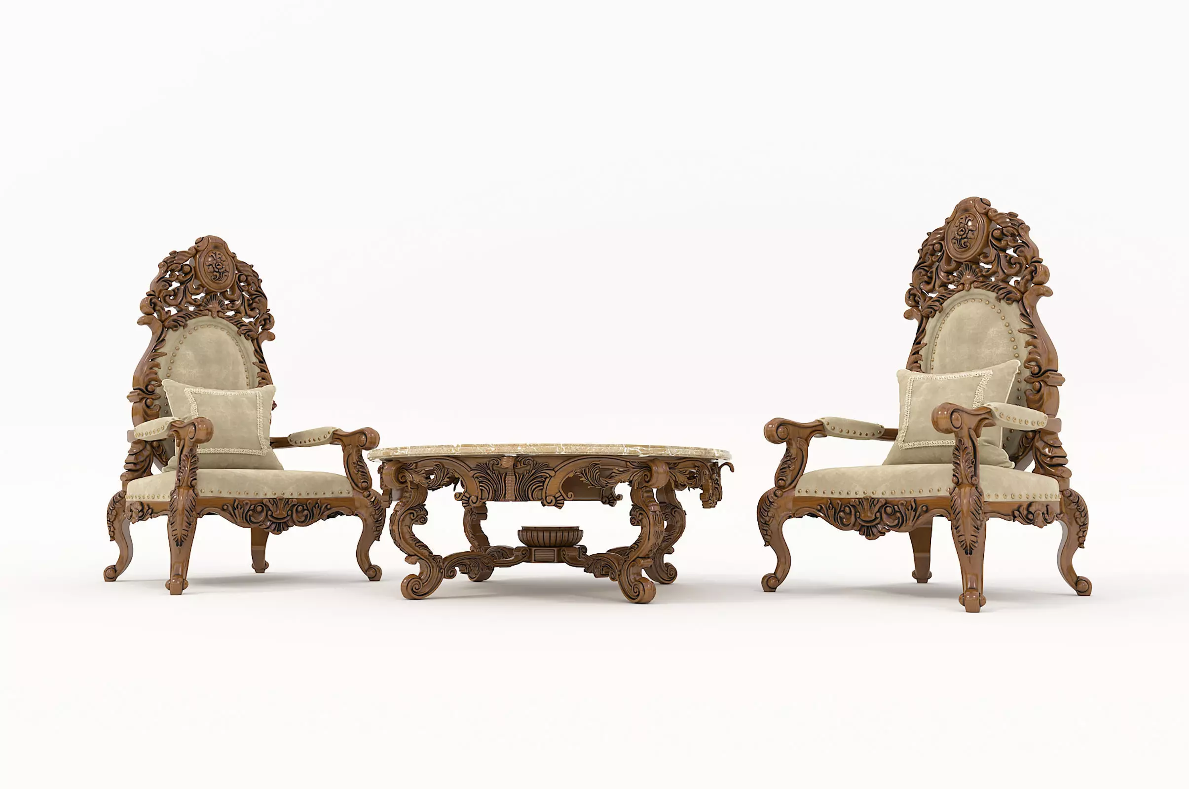 Classic European Style Coffee Table and Armchair 16 3D model_3