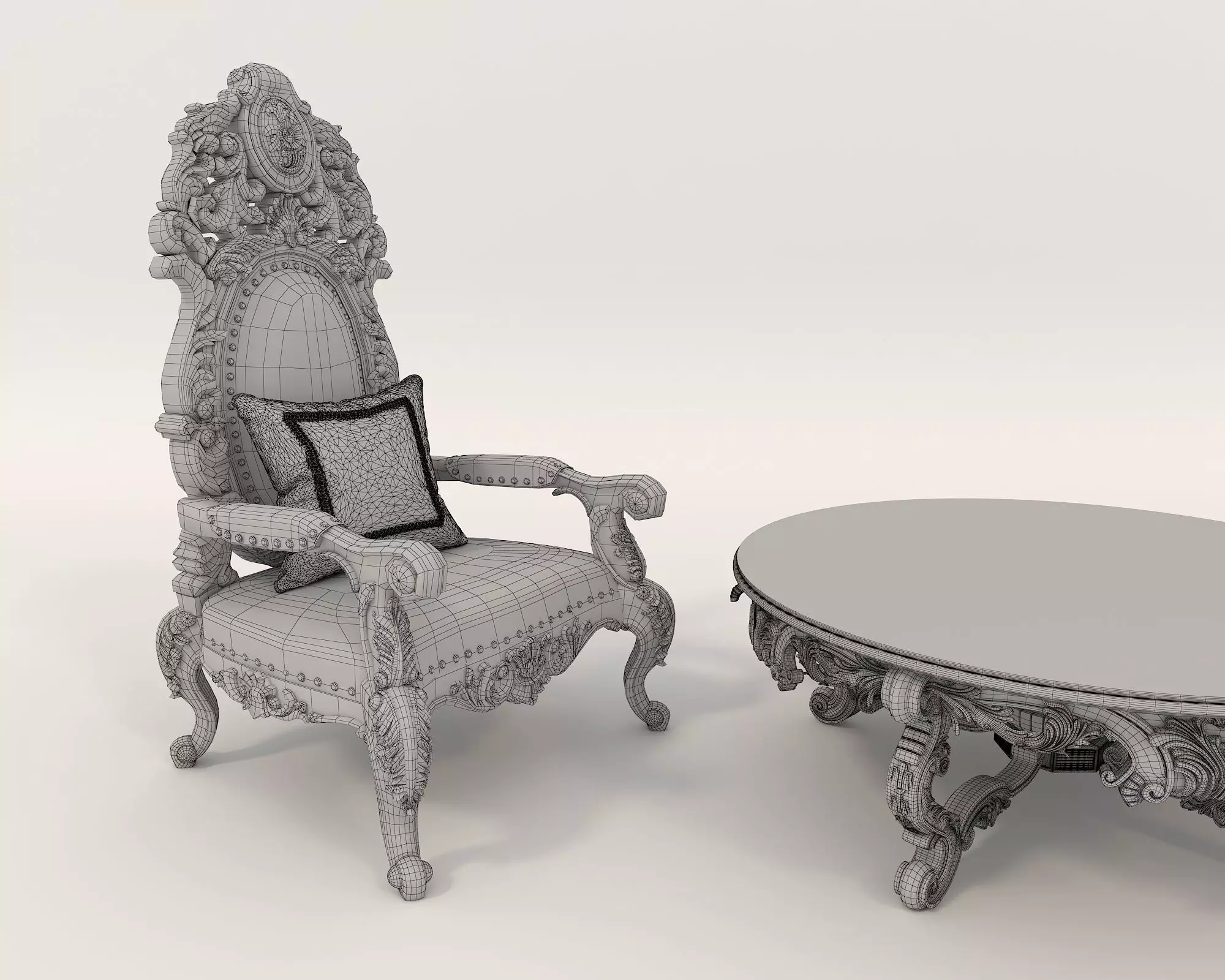 Classic European Style Coffee Table and Armchair 16 3D model_11