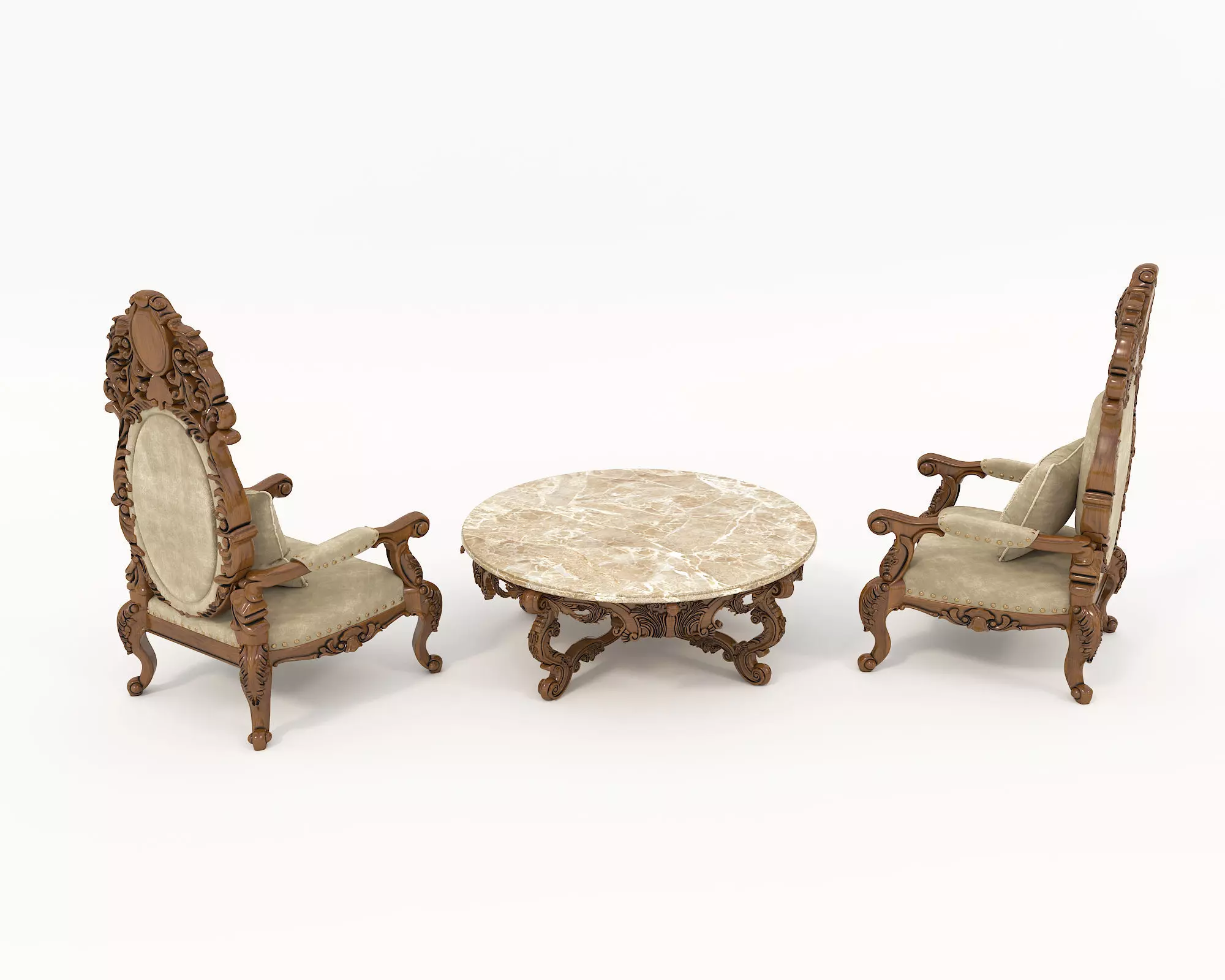 Classic European Style Coffee Table and Armchair 16 3D model_2