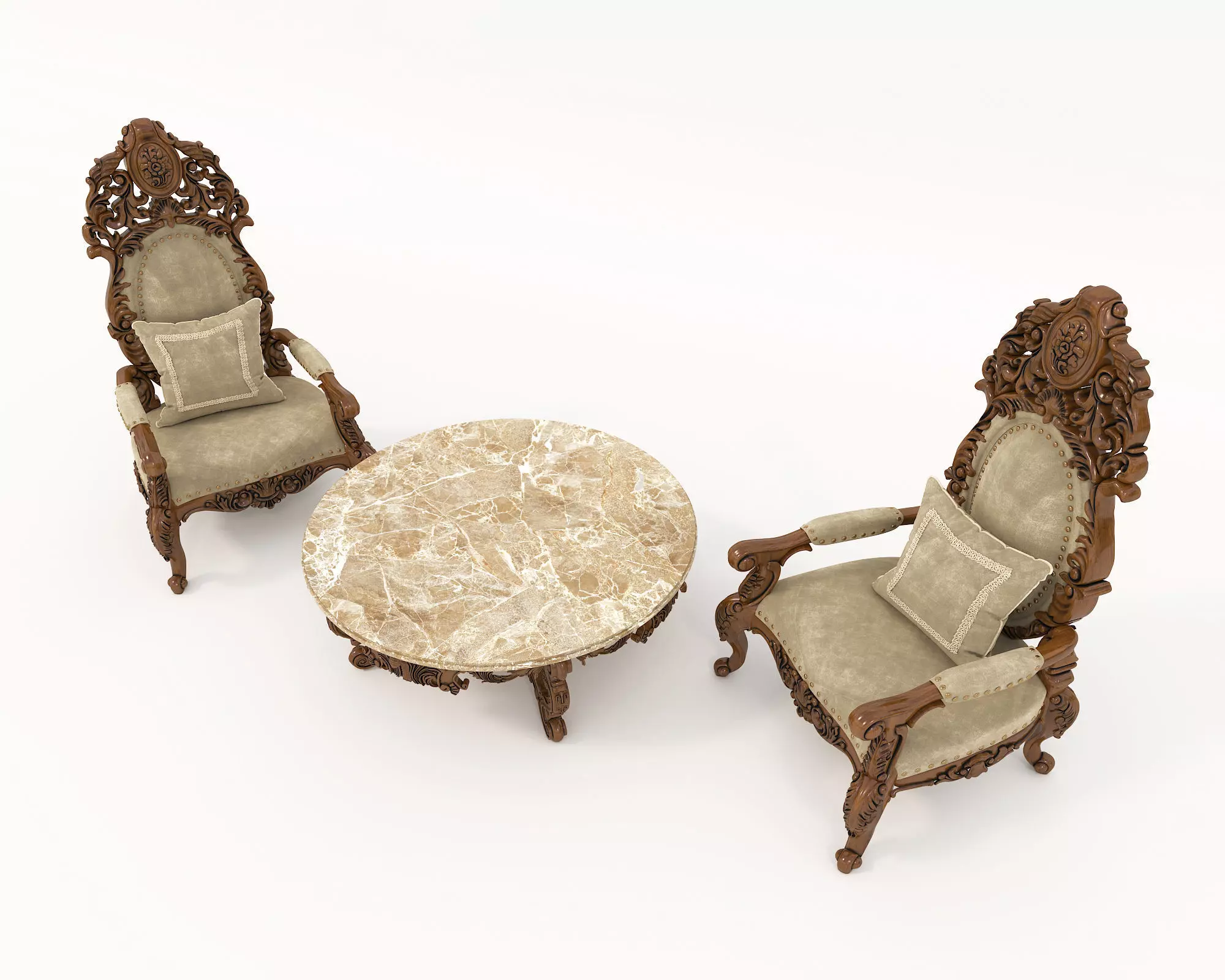 Classic European Style Coffee Table and Armchair 16 3D model_1