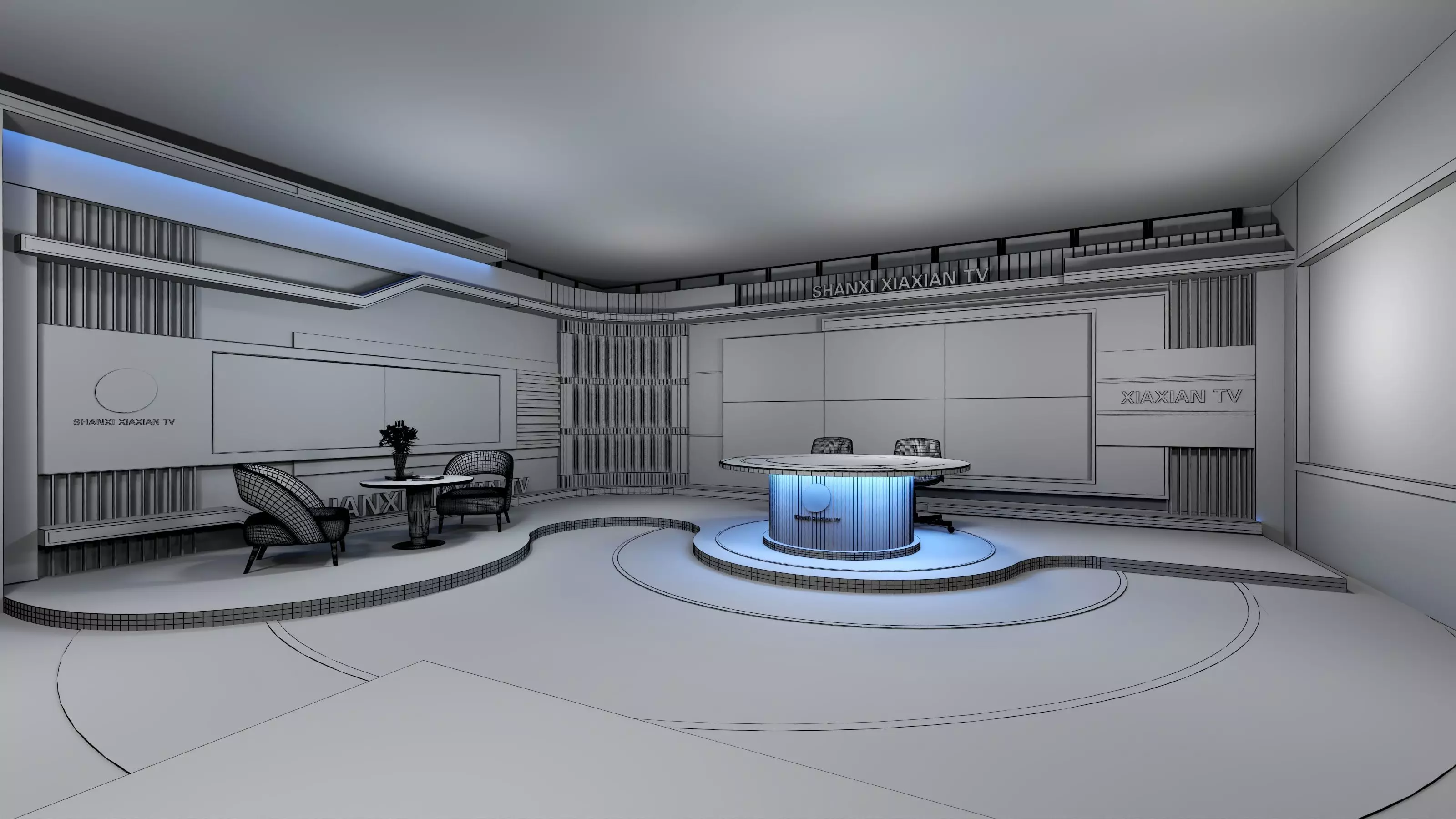 Virtual Broadcast Studio Low-poly 3D model_14