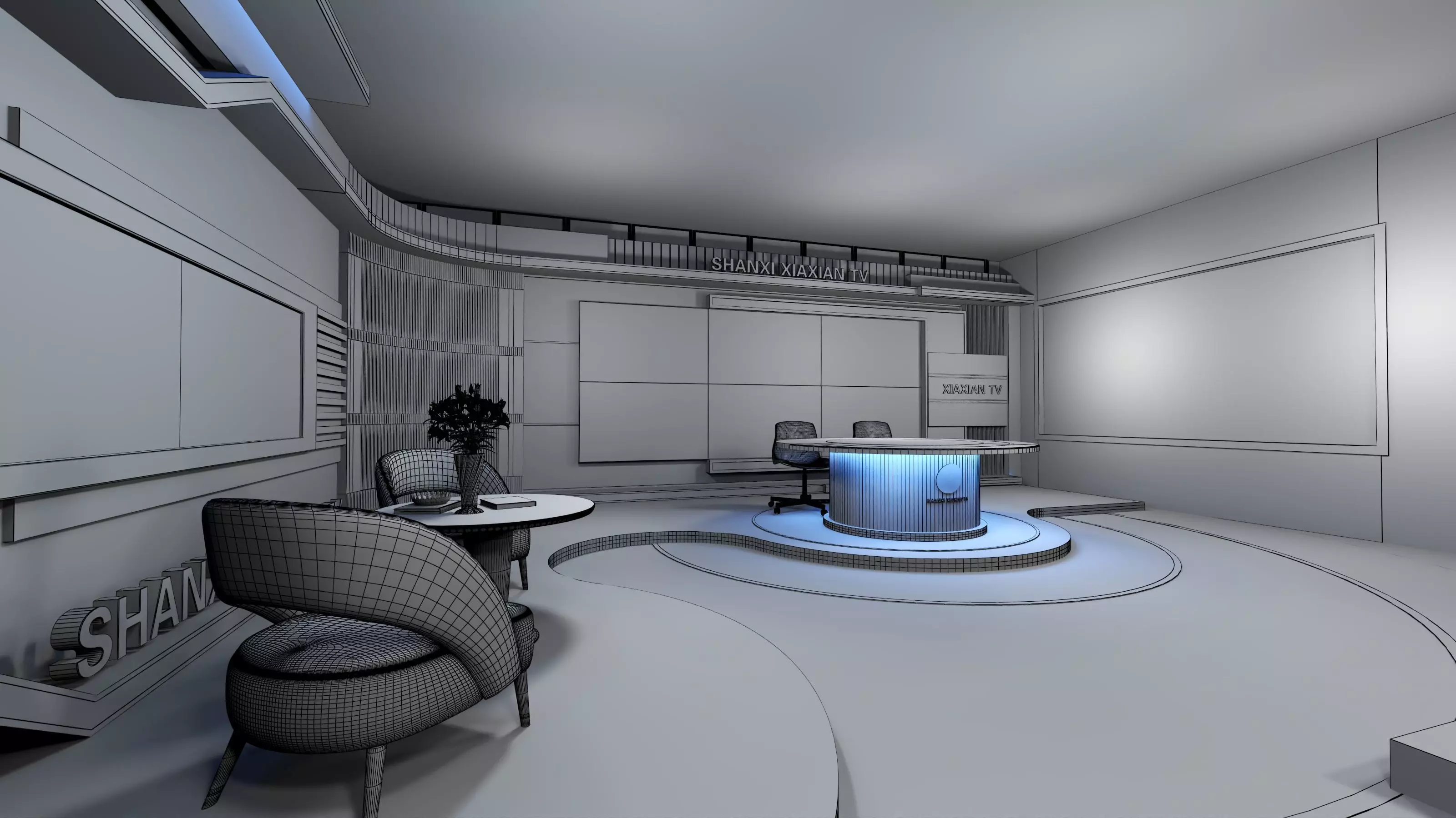 Virtual Broadcast Studio Low-poly 3D model_16