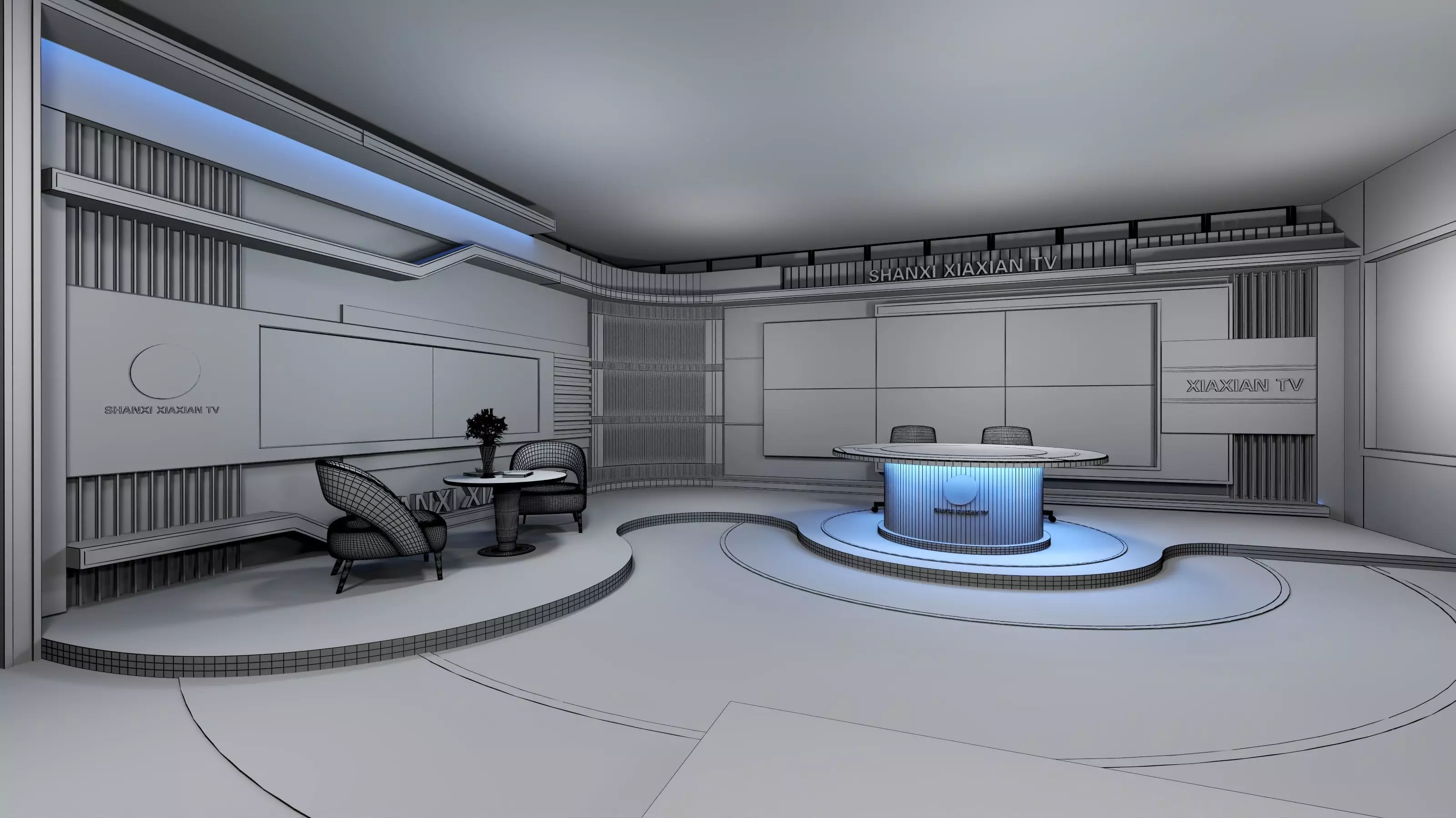 Virtual Broadcast Studio Low-poly 3D model_13