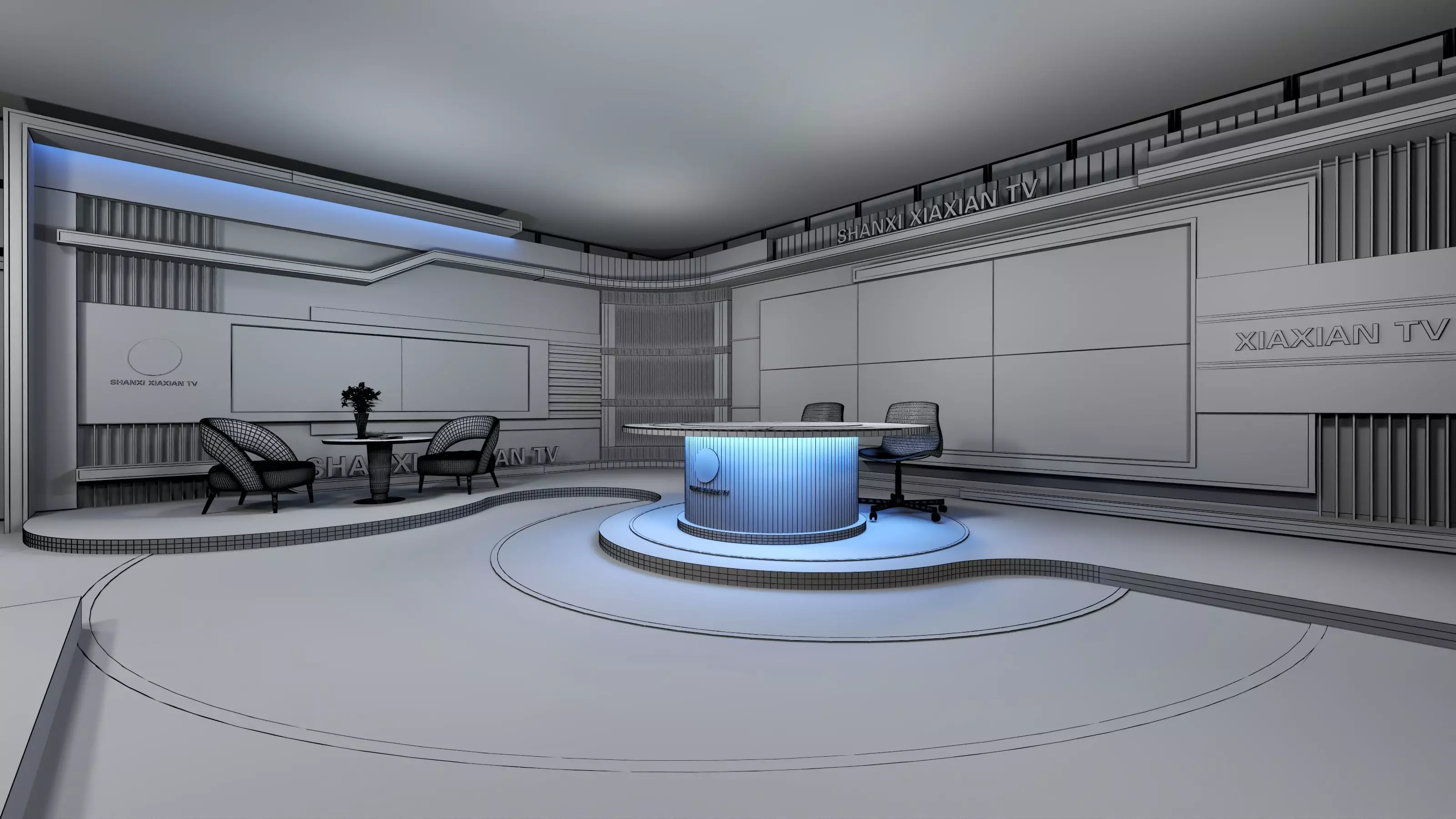 Virtual Broadcast Studio Low-poly 3D model_9