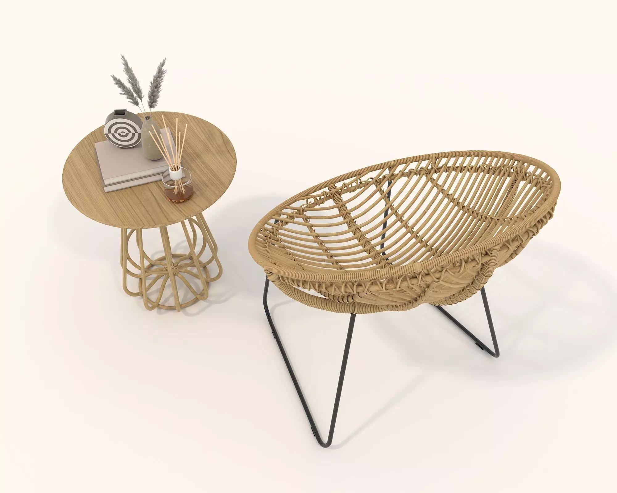 Rattan Coffee Table and Chair Set 3D model_6