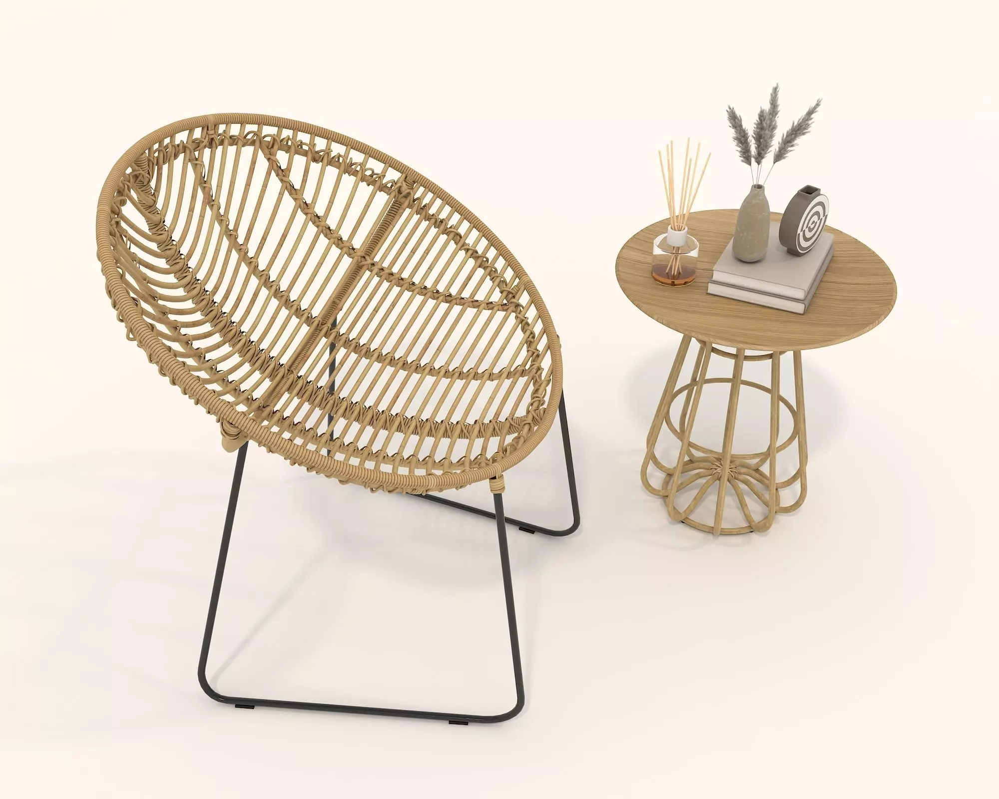 Rattan Coffee Table and Chair Set 3D model_3