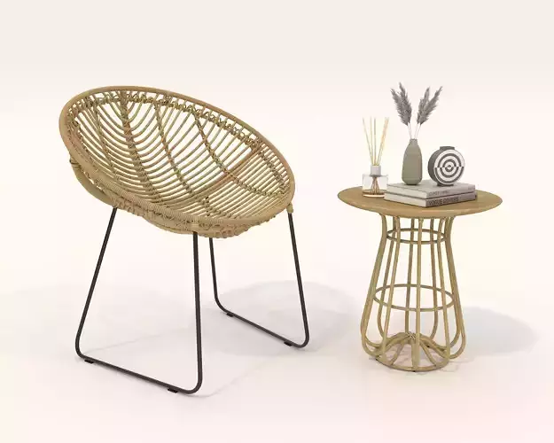 Rattan Coffee Table and Chair Set