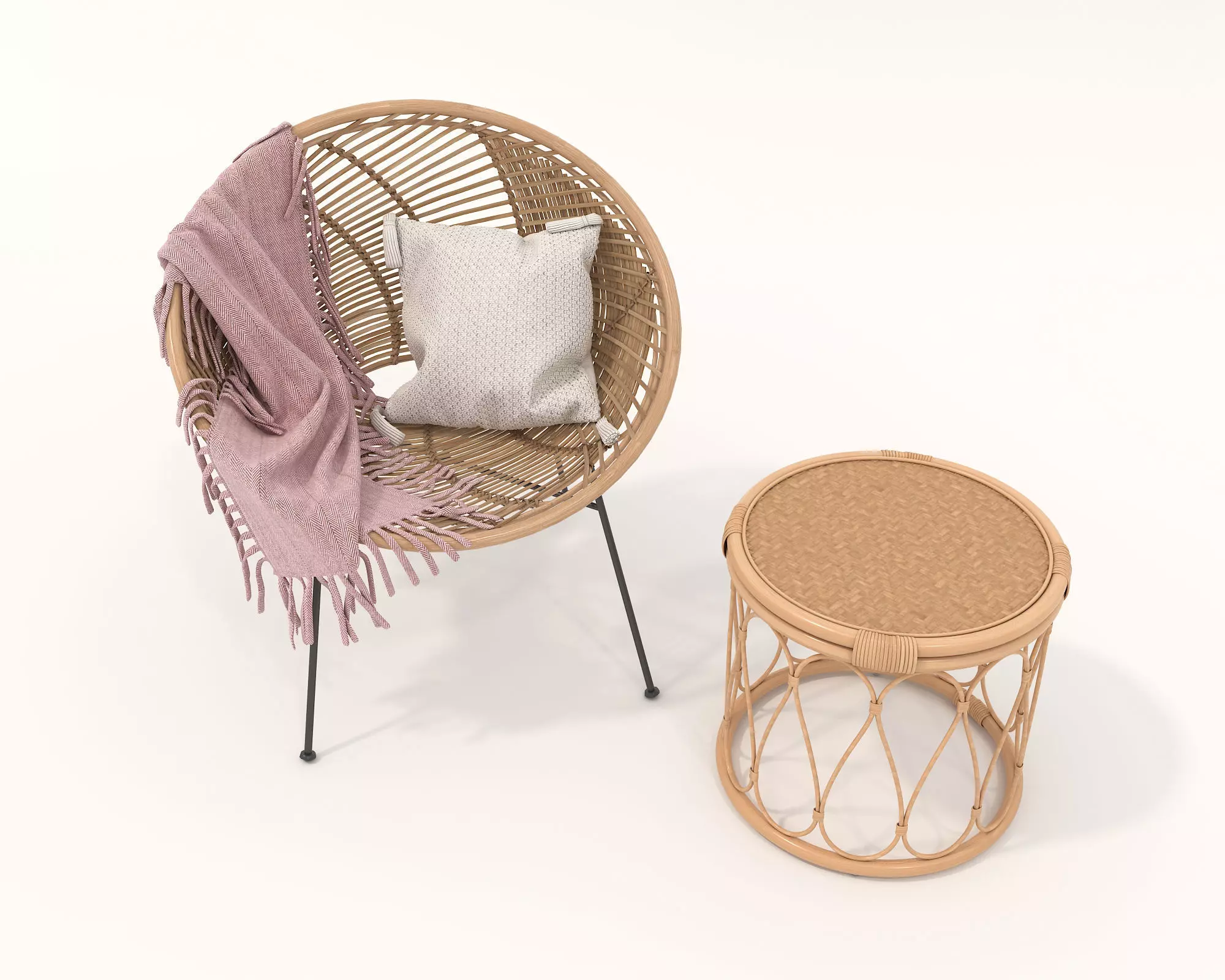 Rattan Coffee Table and Chair Set 2 3D model_3
