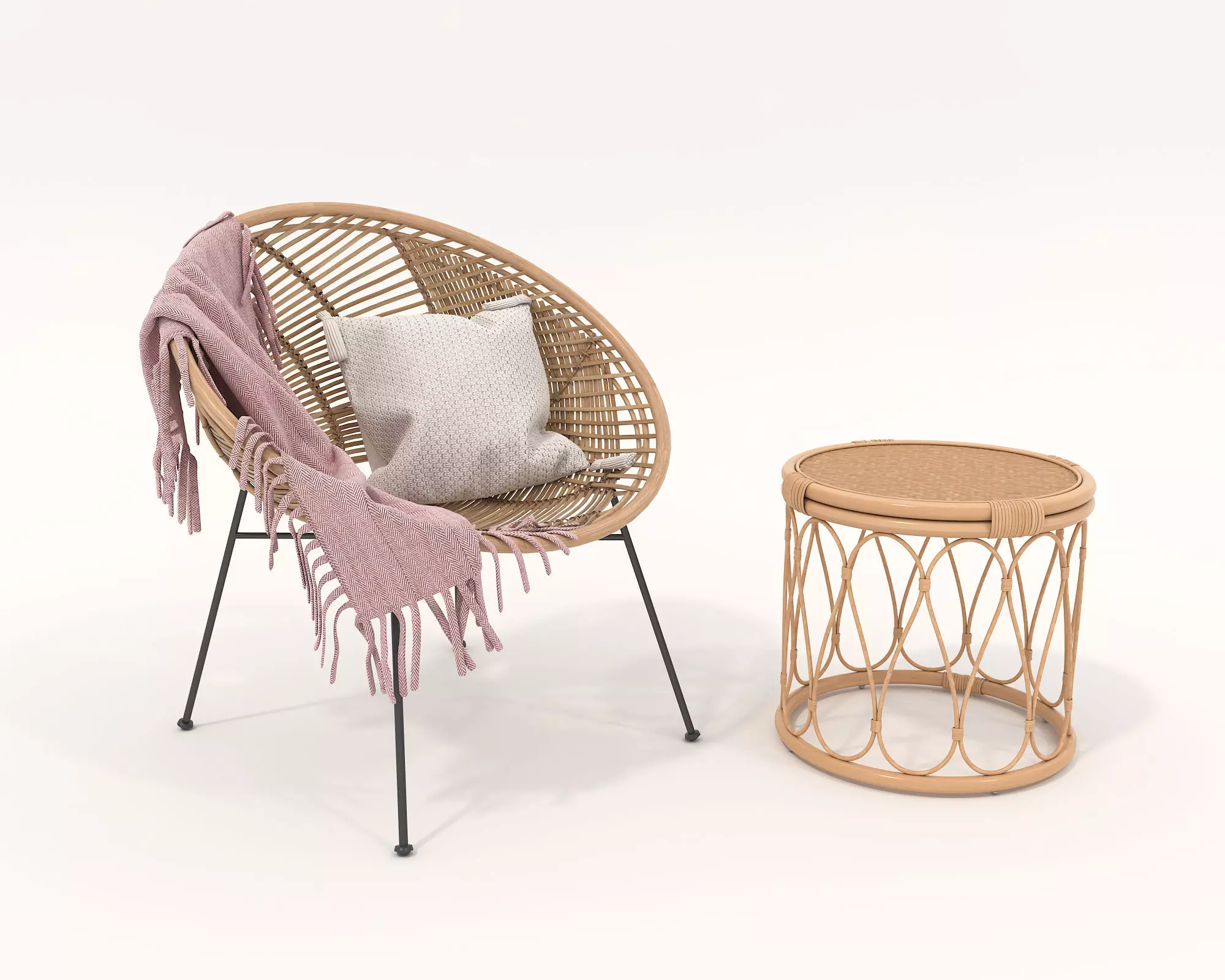 Rattan Coffee Table and Chair Set 2 3D model_0