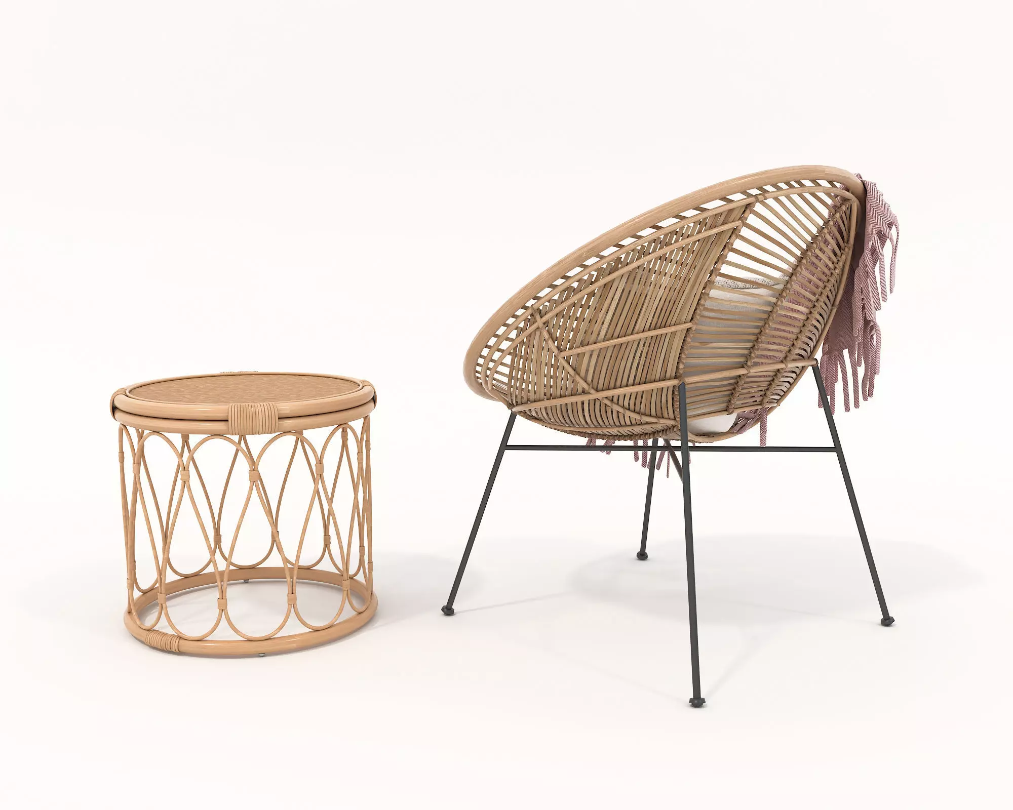 Rattan Coffee Table and Chair Set 2 3D model_2
