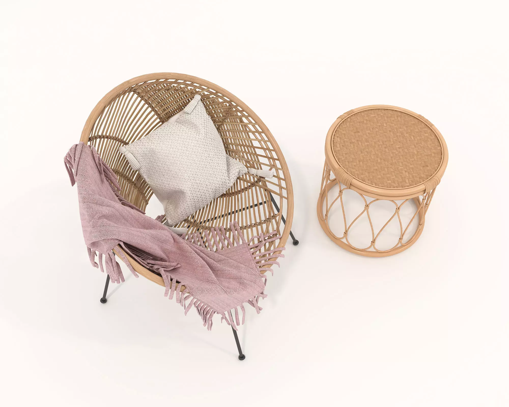 Rattan Coffee Table and Chair Set 2 3D model_1