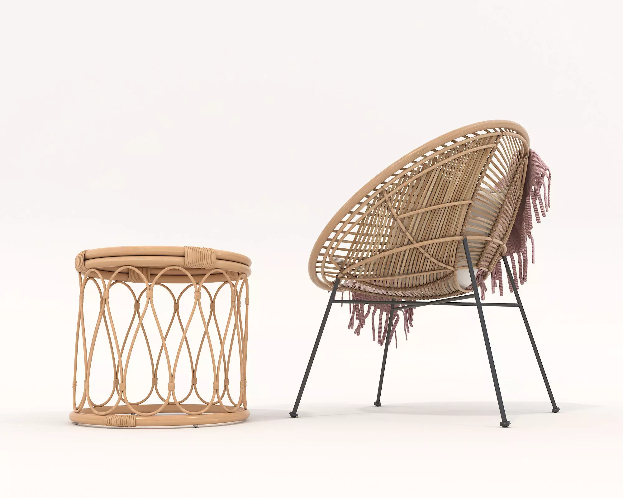 Rattan Coffee Table and Chair Set 2 3D model_6