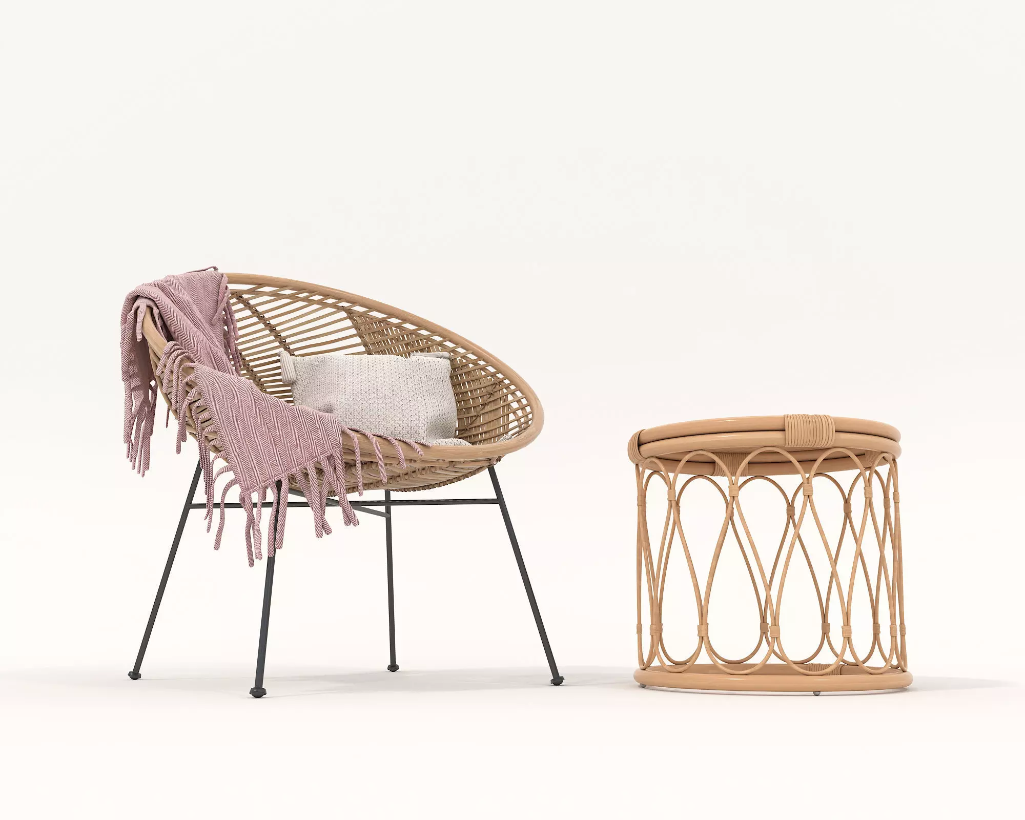 Rattan Coffee Table and Chair Set 2 3D model_5