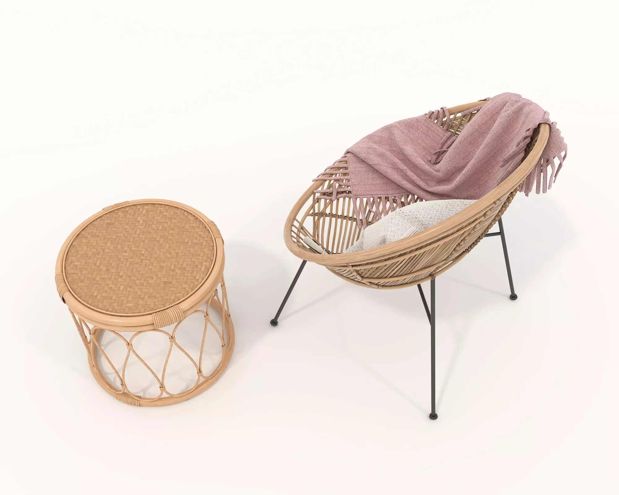 Rattan Coffee Table and Chair Set 2 3D model_4
