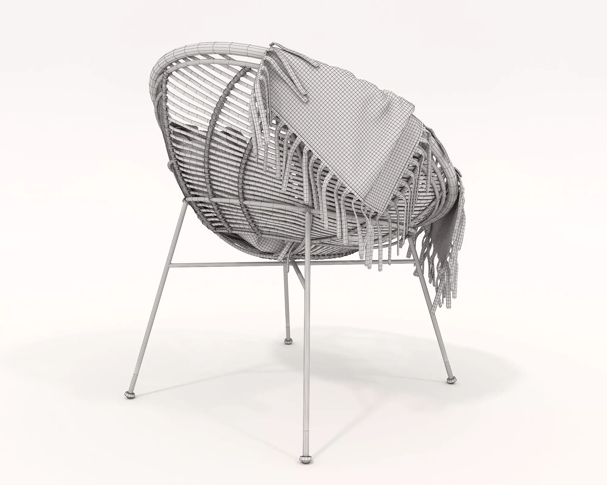 Rattan Coffee Table and Chair Set 2 3D model_8