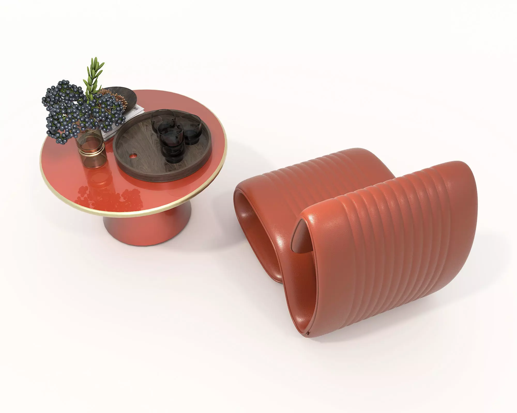 Modern Coffee Table and Armchair Set 57 3D model_4