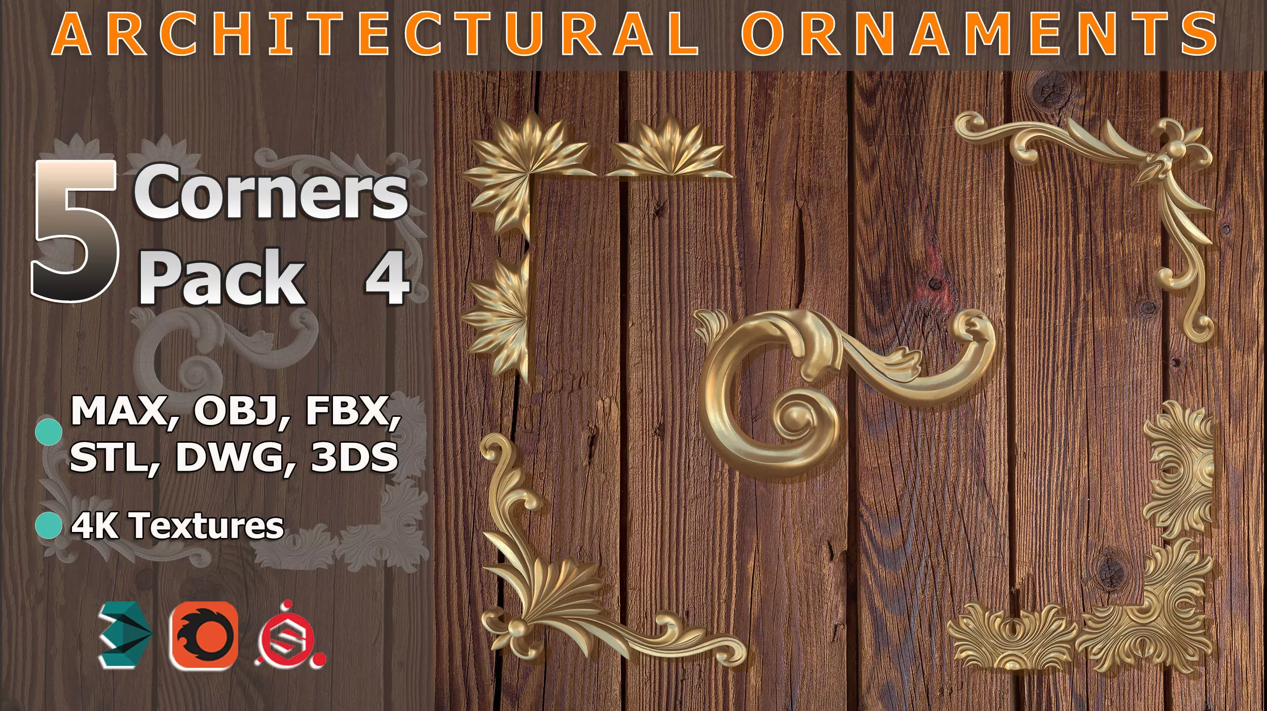 Architectural Ornaments - 5 Corners Pack 4 3D model_0
