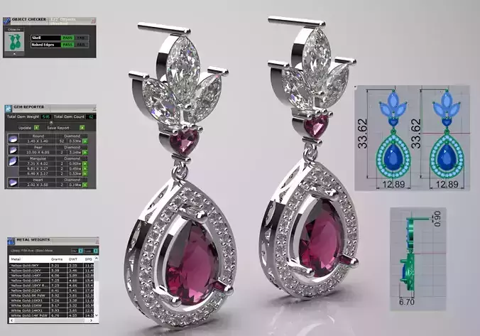 Ruby Rhodolite and Diamond Teardrop Dangle Earrings je0016