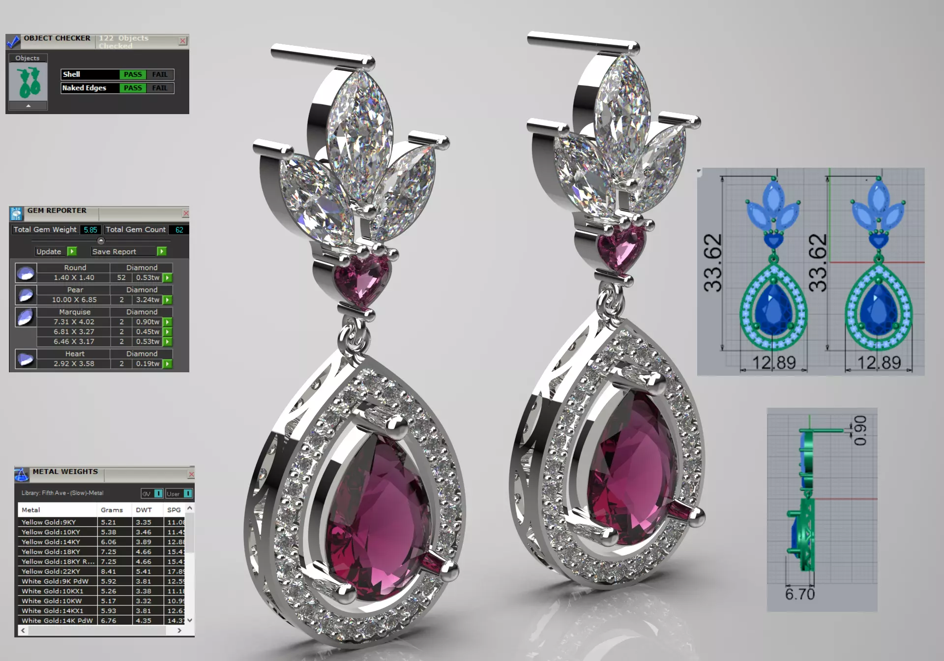 Ruby Rhodolite and Diamond Teardrop Dangle Earrings je0016 3D print model