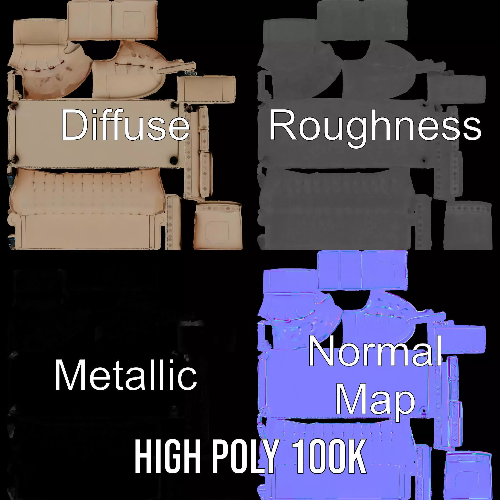 Elegant Beige Sofa model pack Low-poly 3D model_4