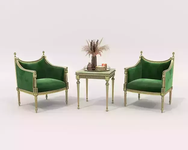 Classic European Style Coffee Table and Armchair 17