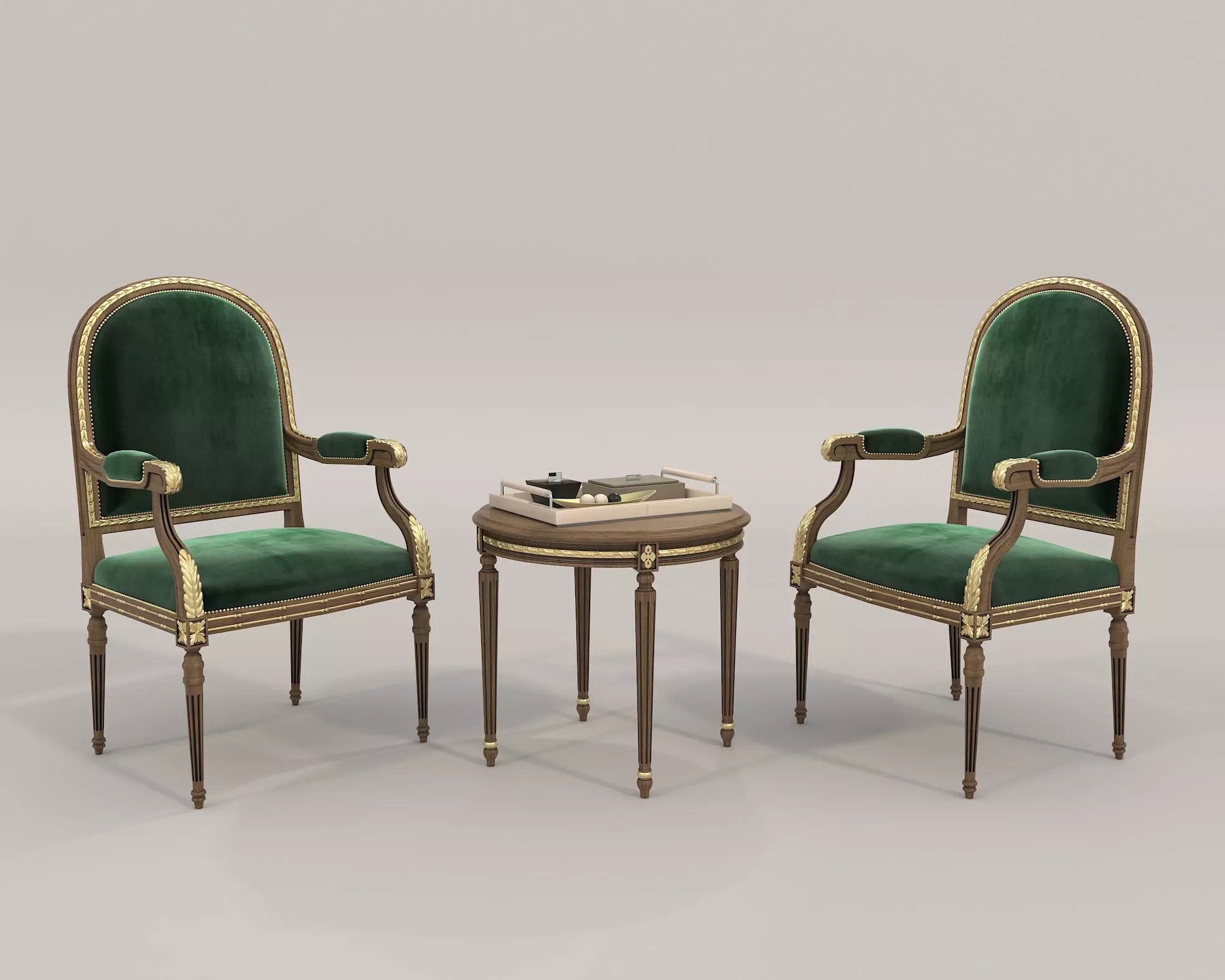Classic European Style Coffee Table and Armchair 19 3D model_0