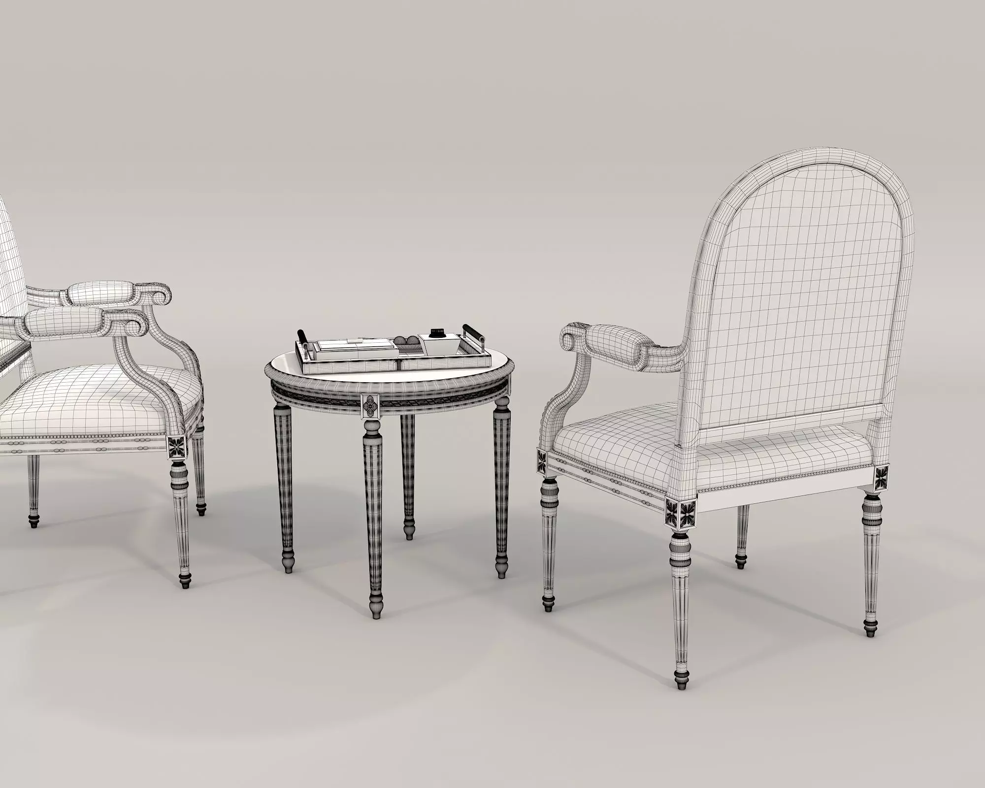 Classic European Style Coffee Table and Armchair 19 3D model_10