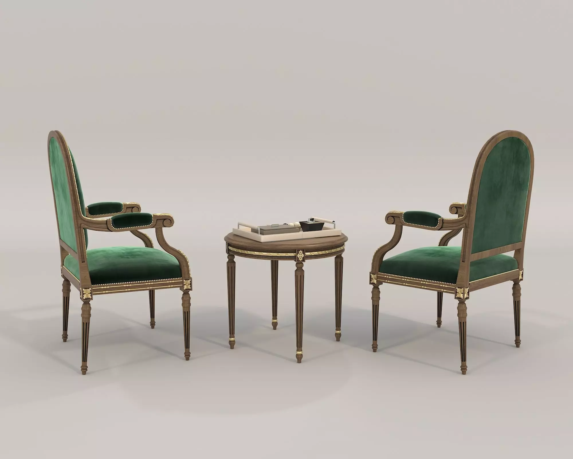 Classic European Style Coffee Table and Armchair 19 3D model_3