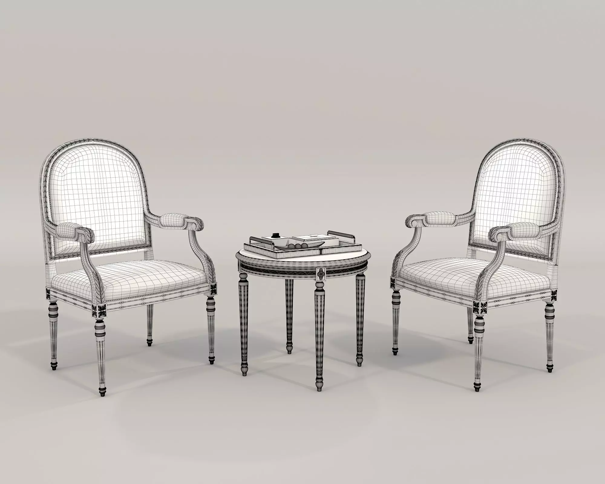 Classic European Style Coffee Table and Armchair 19 3D model_8