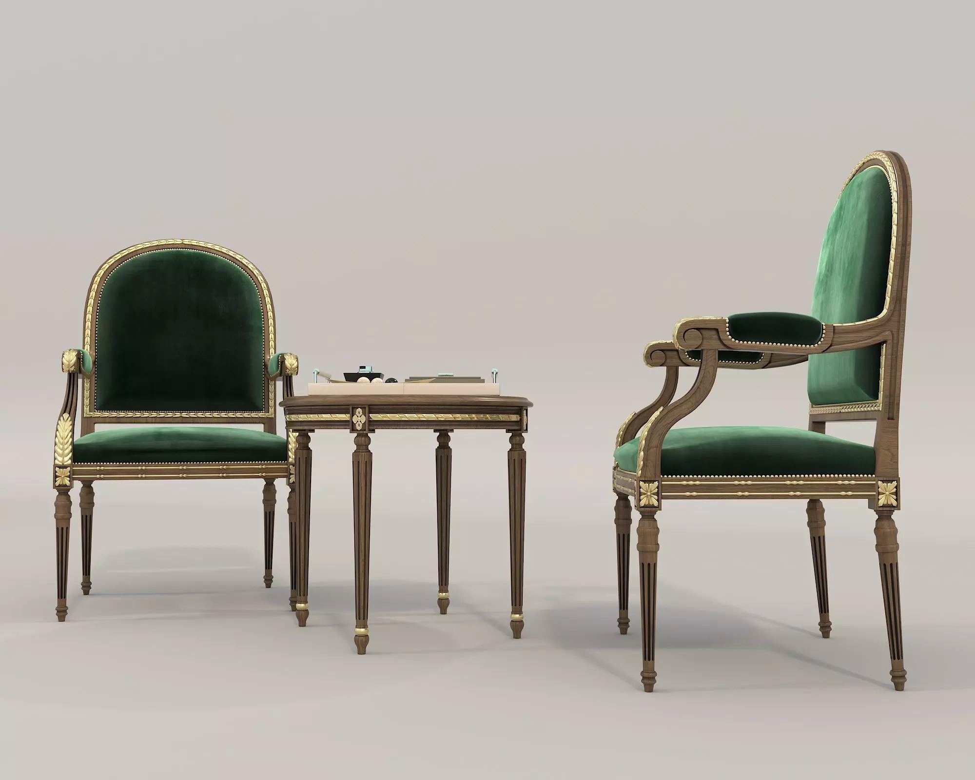 Classic European Style Coffee Table and Armchair 19 3D model_2