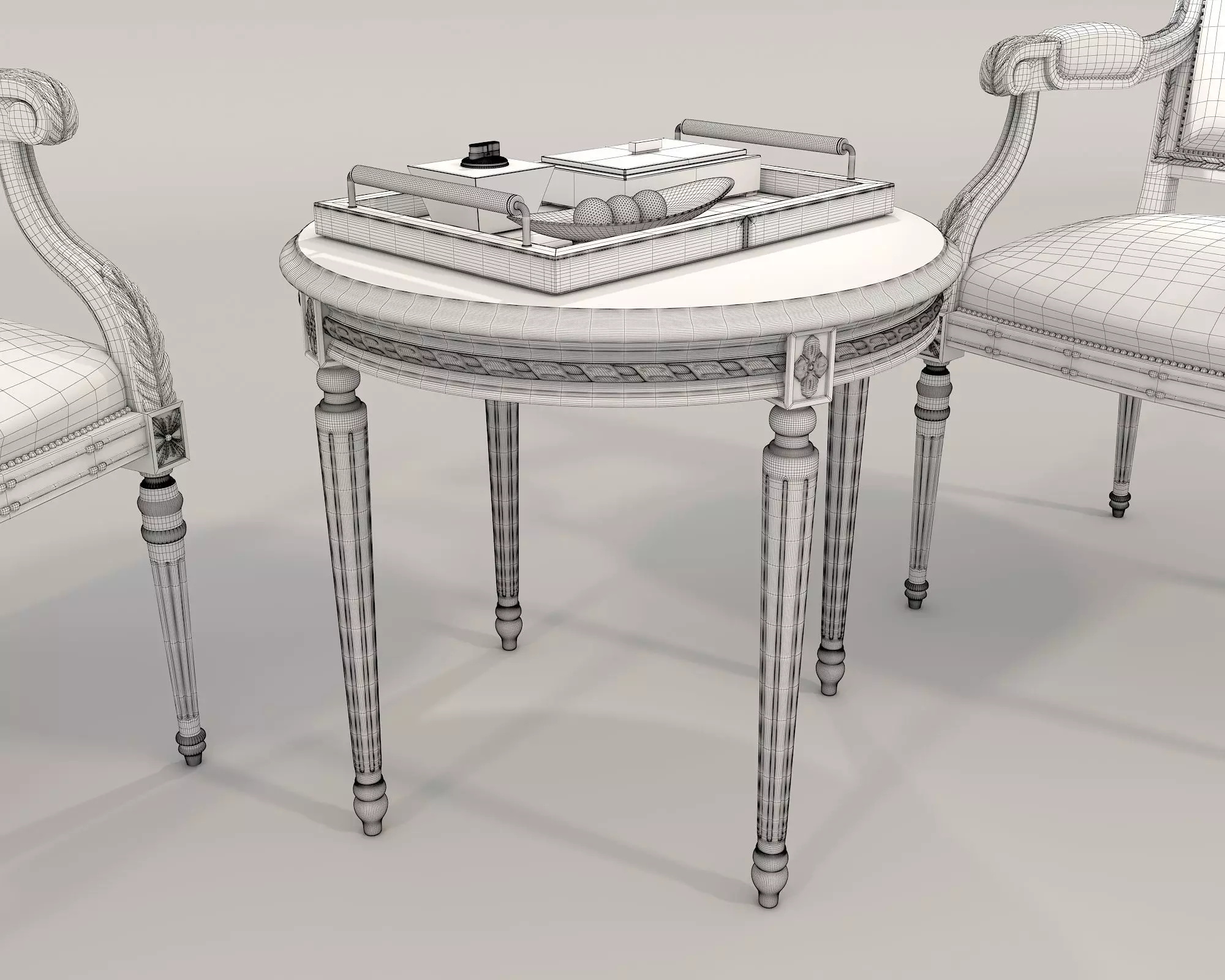Classic European Style Coffee Table and Armchair 19 3D model_9