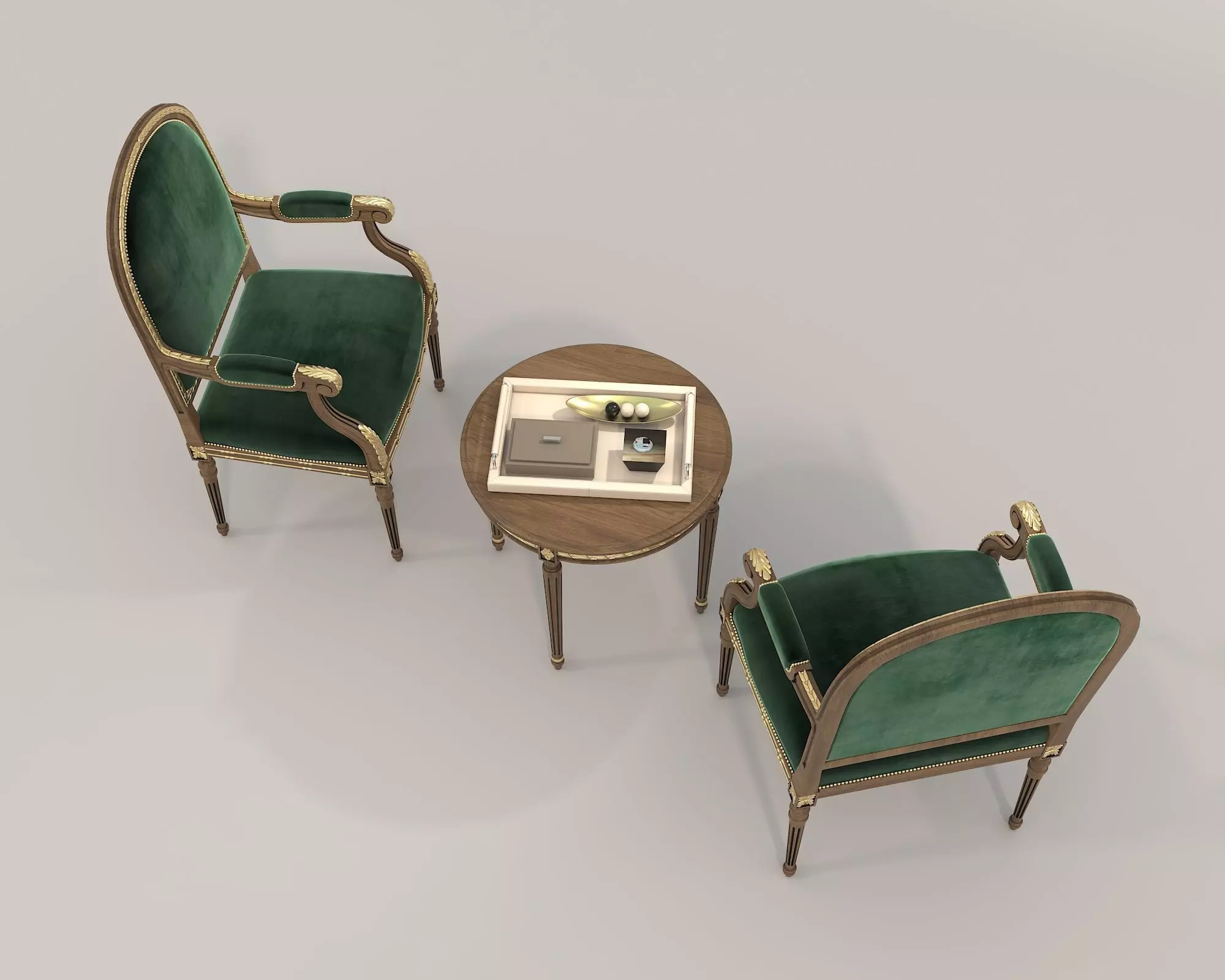 Classic European Style Coffee Table and Armchair 19 3D model_4
