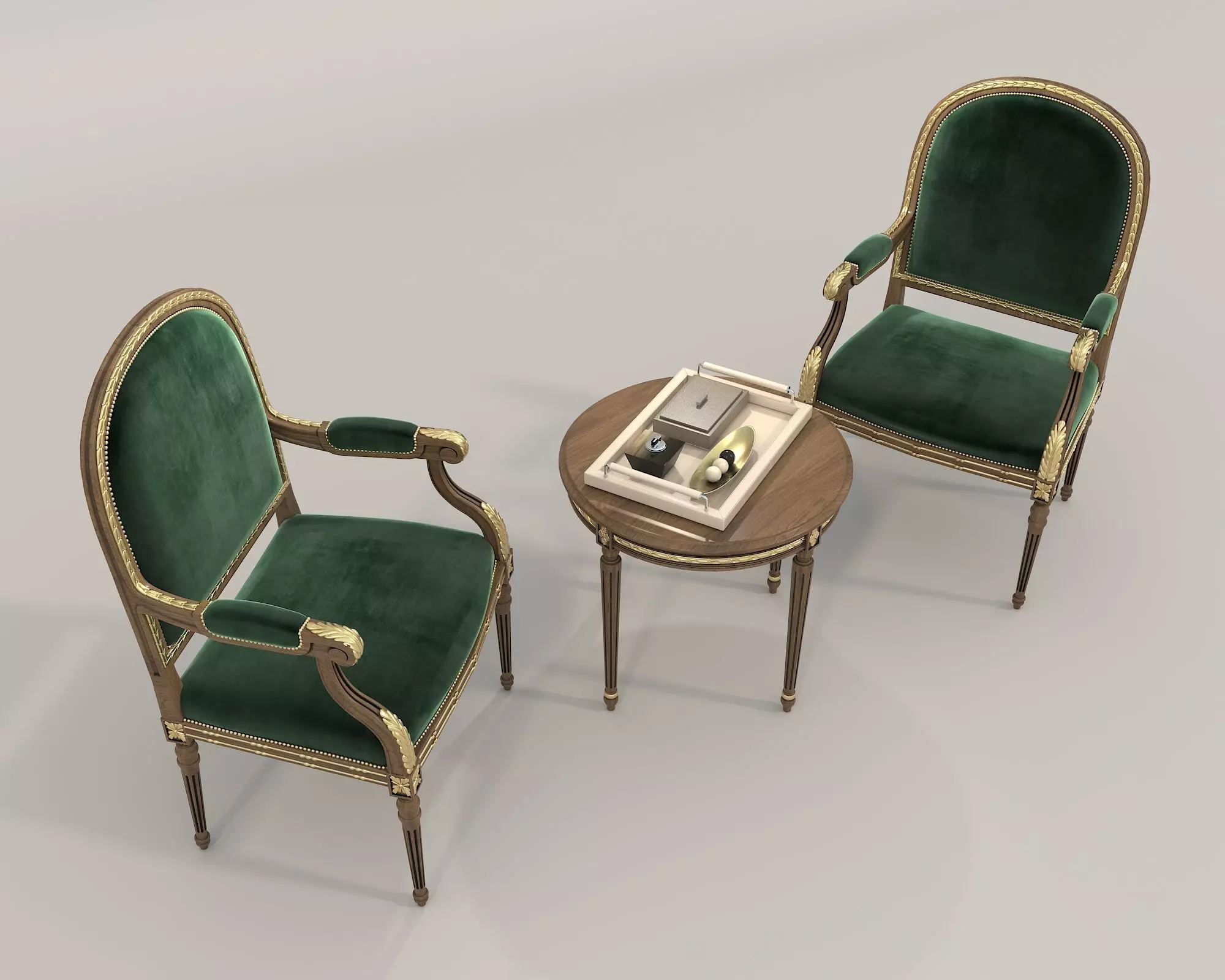 Classic European Style Coffee Table and Armchair 19 3D model_1