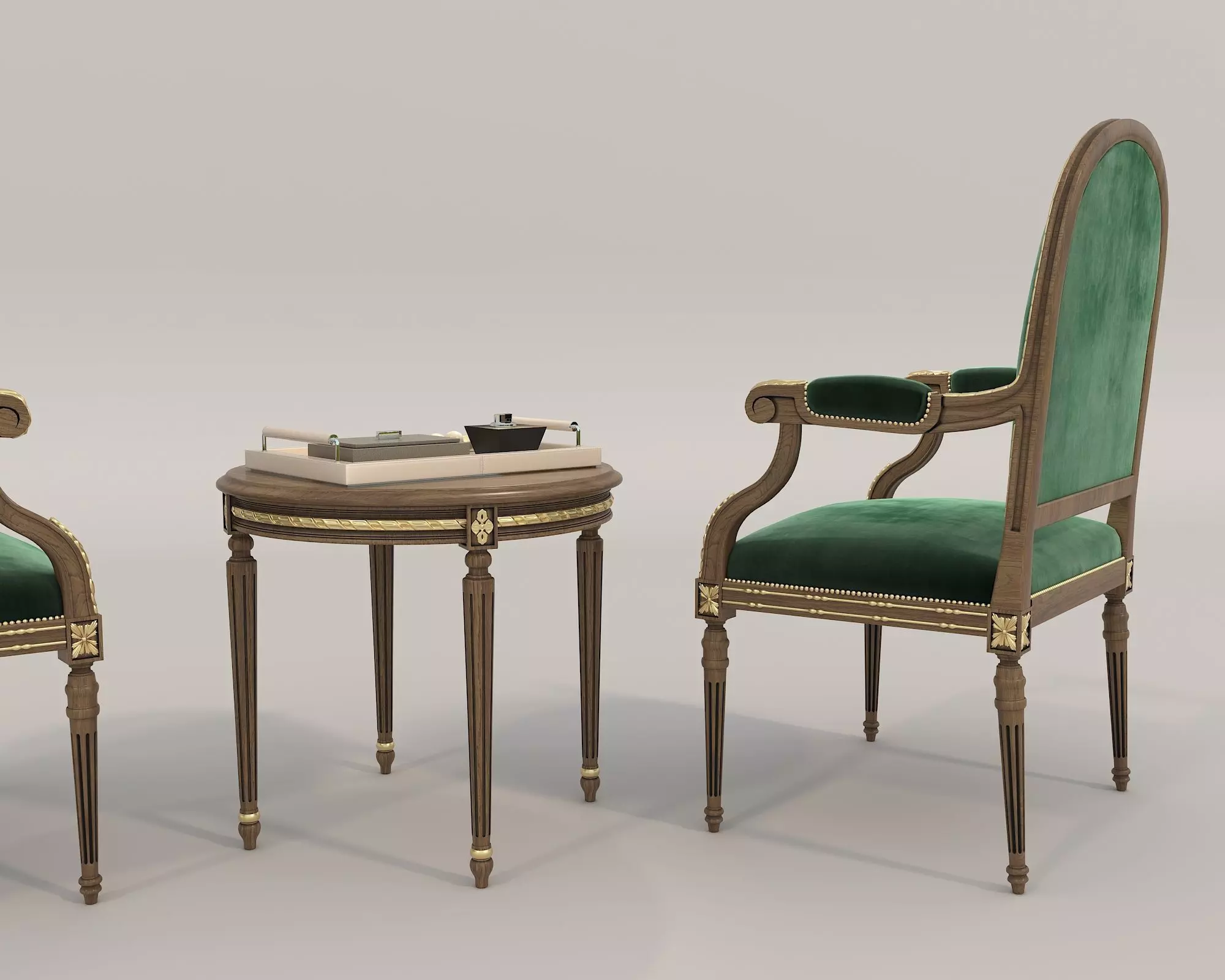 Classic European Style Coffee Table and Armchair 19 3D model_5
