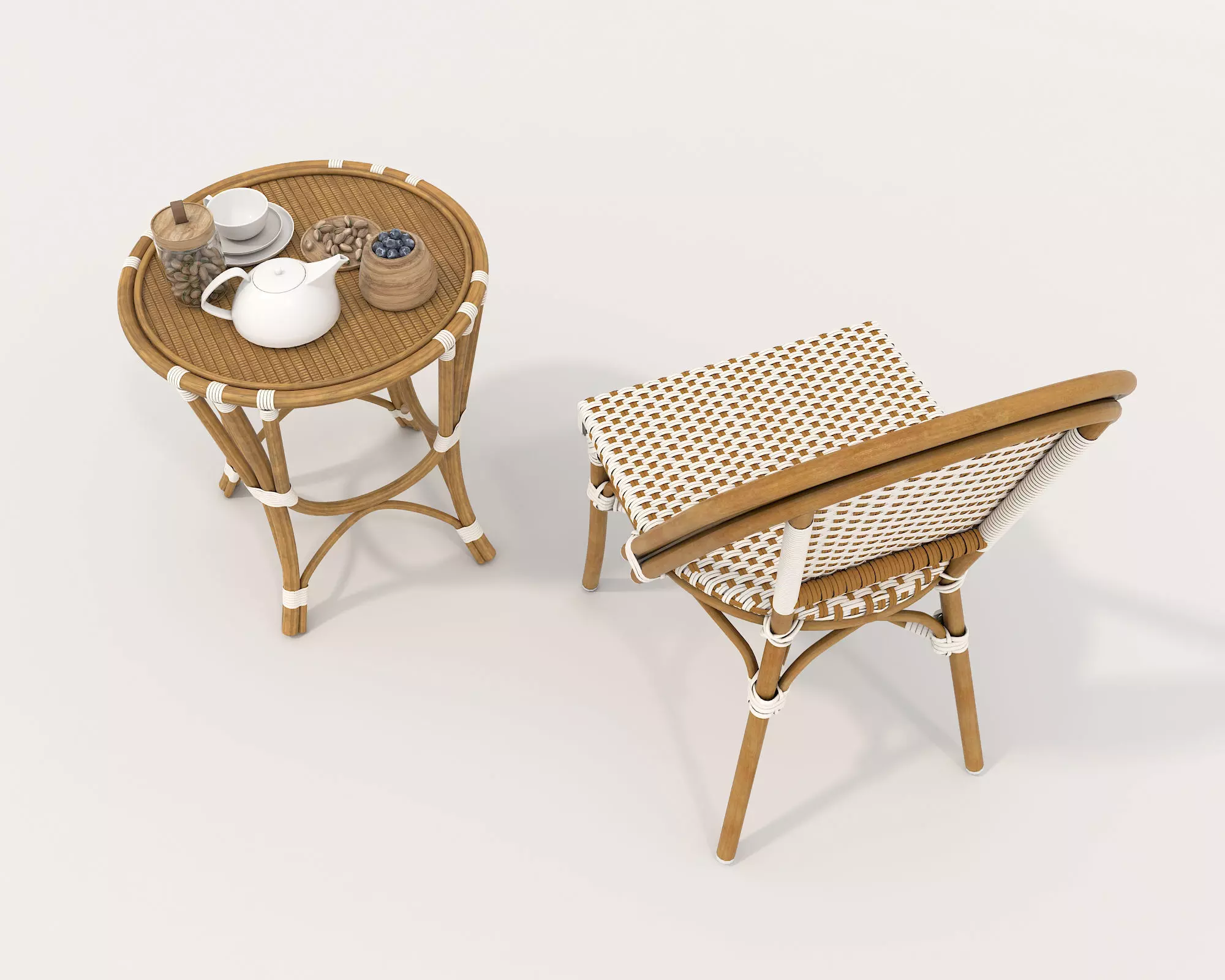 Rattan Coffee Table and Chair Set 3 3D model_4