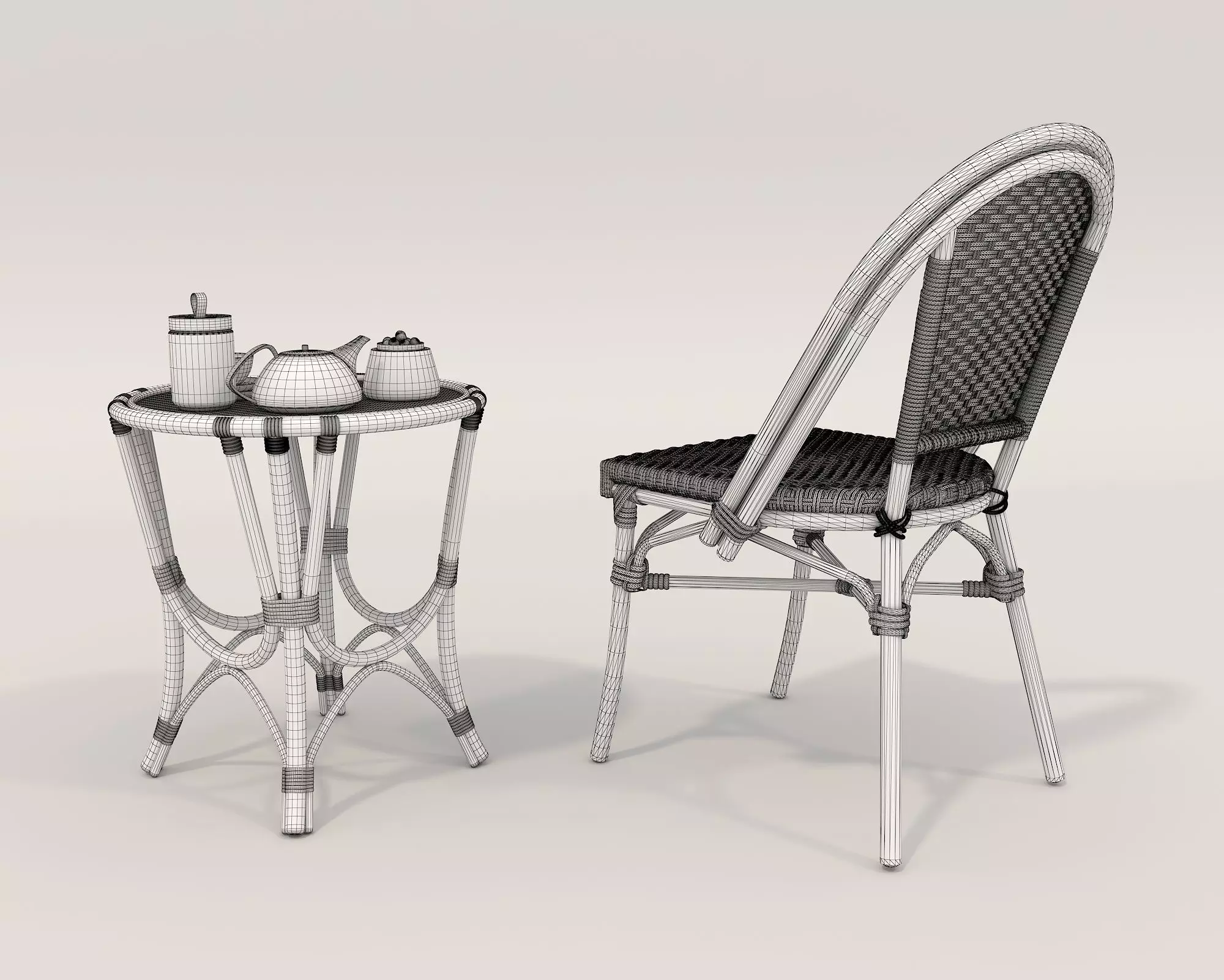 Rattan Coffee Table and Chair Set 3 3D model_9