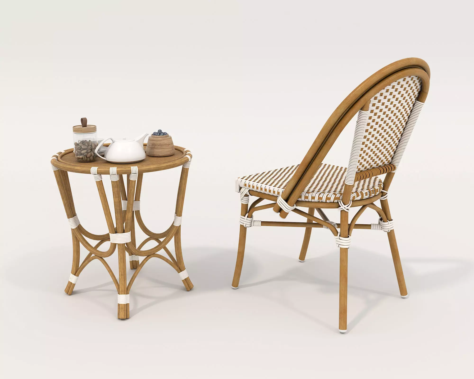 Rattan Coffee Table and Chair Set 3 3D model_2