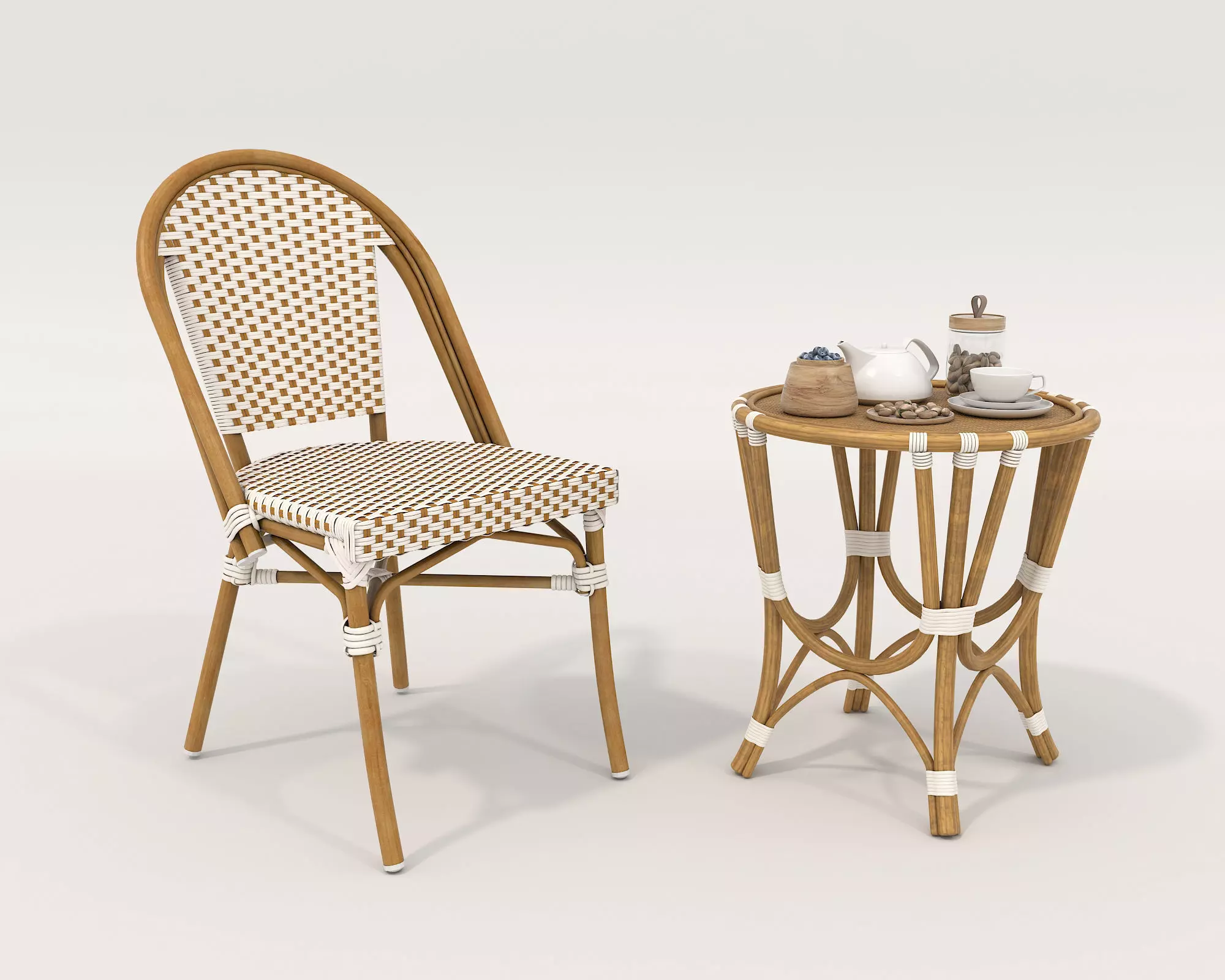 Rattan Coffee Table and Chair Set 3 3D model_0