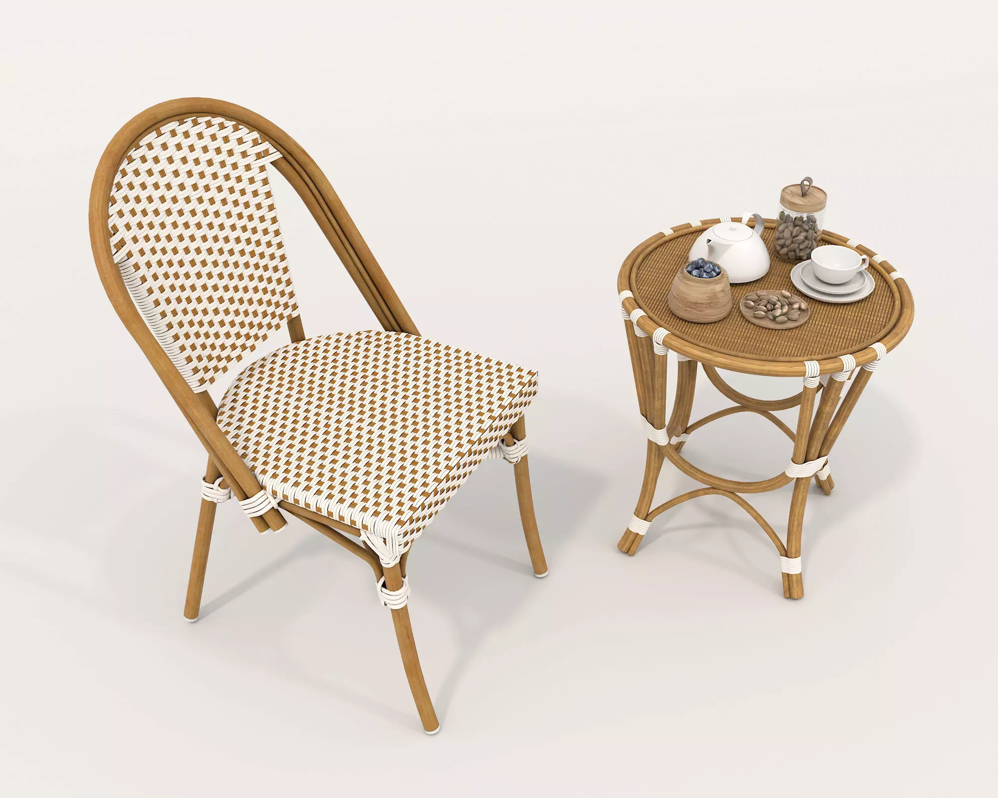 Rattan Coffee Table and Chair Set 3 3D model_1