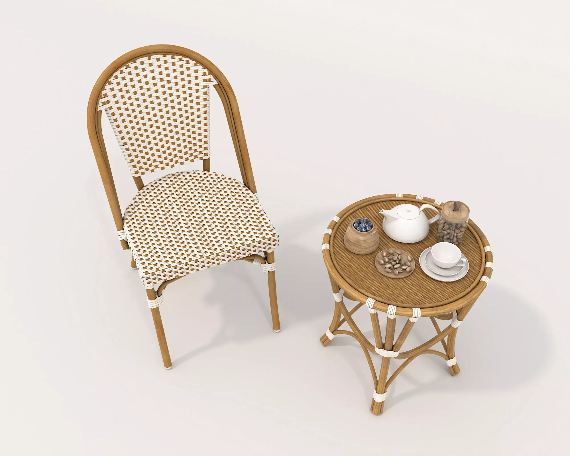 Rattan Coffee Table and Chair Set 3 3D model_6