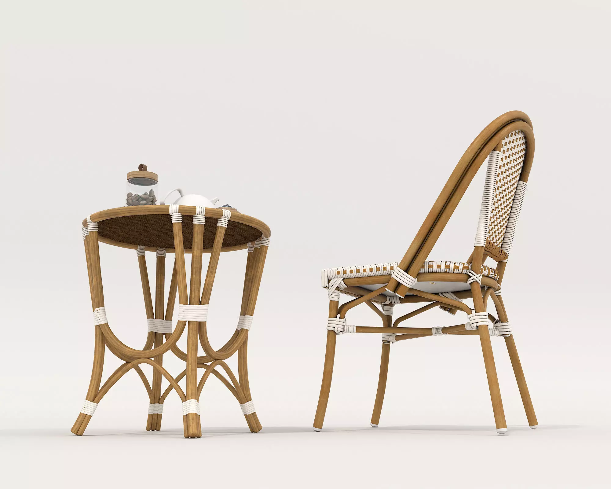 Rattan Coffee Table and Chair Set 3 3D model_5
