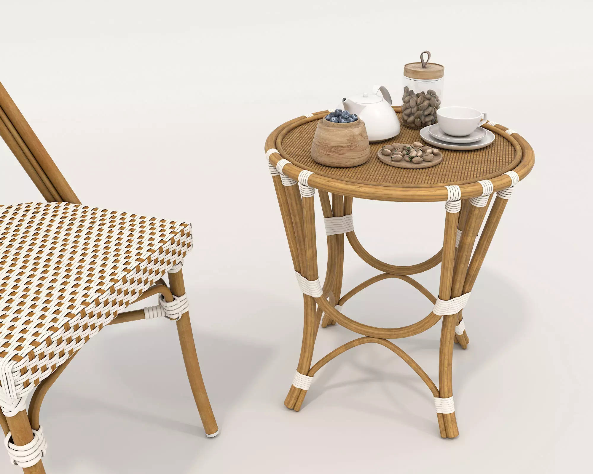 Rattan Coffee Table and Chair Set 3 3D model_7