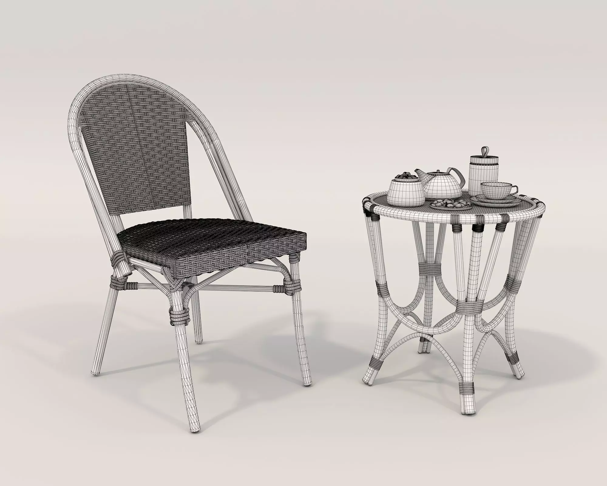 Rattan Coffee Table and Chair Set 3 3D model_8