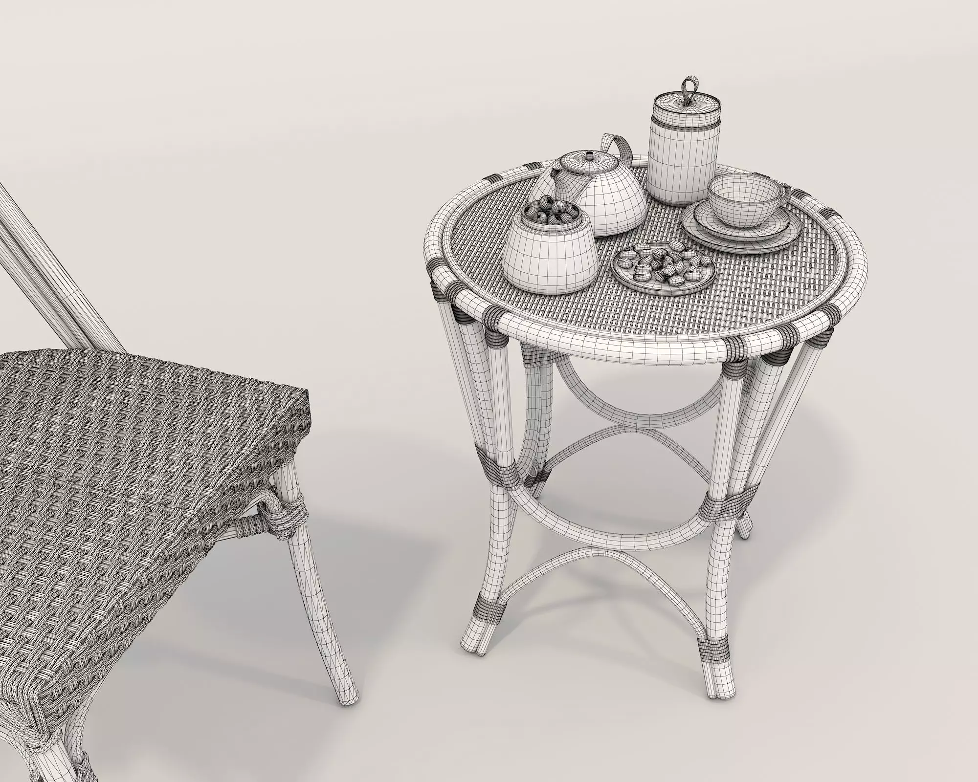 Rattan Coffee Table and Chair Set 3 3D model_10