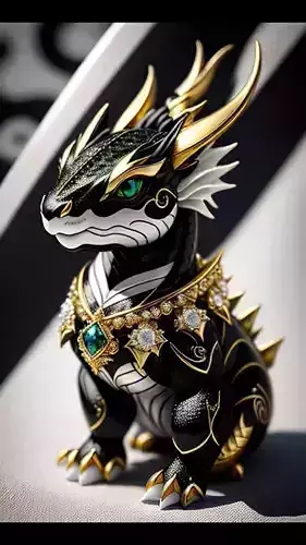 Black Gold Dragon Gems Fantasy Animal Character 3D LowPoly Low-poly 3D model