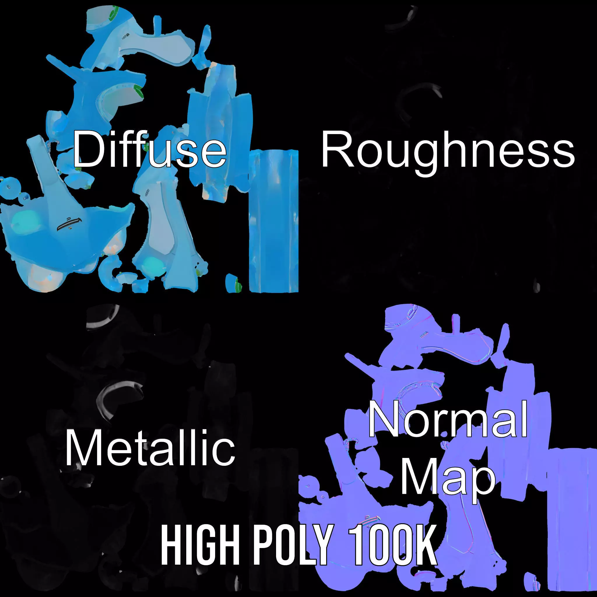 Futuristic Cyan Motorcycle model pack Low-poly 3D model_4