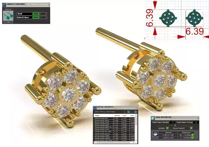 Round Diamond Cluster Stud 3dm 3d Earrings model je0024