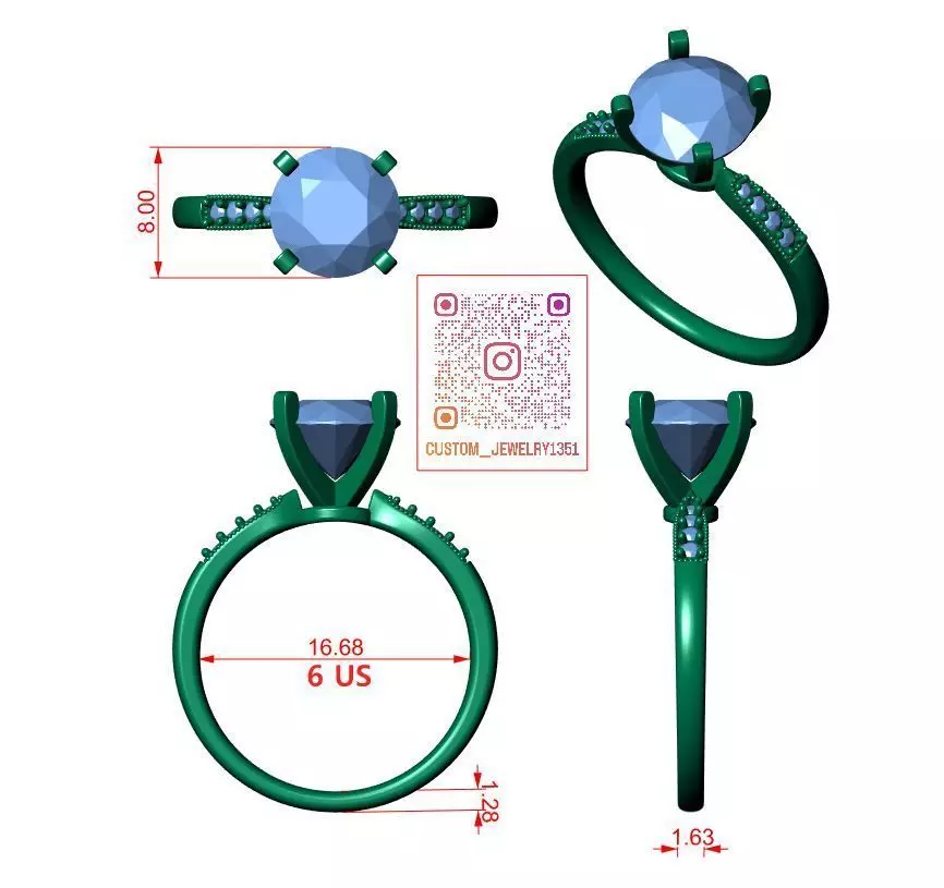 Round Engagement Ring 3D print model_6