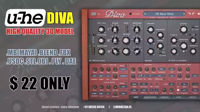 U-He Diva VST 3D Model - Realistic Music Producer Plugins 3D model U-He Diva VST 3D Model - Realistic Music Producer Plugins 3D model