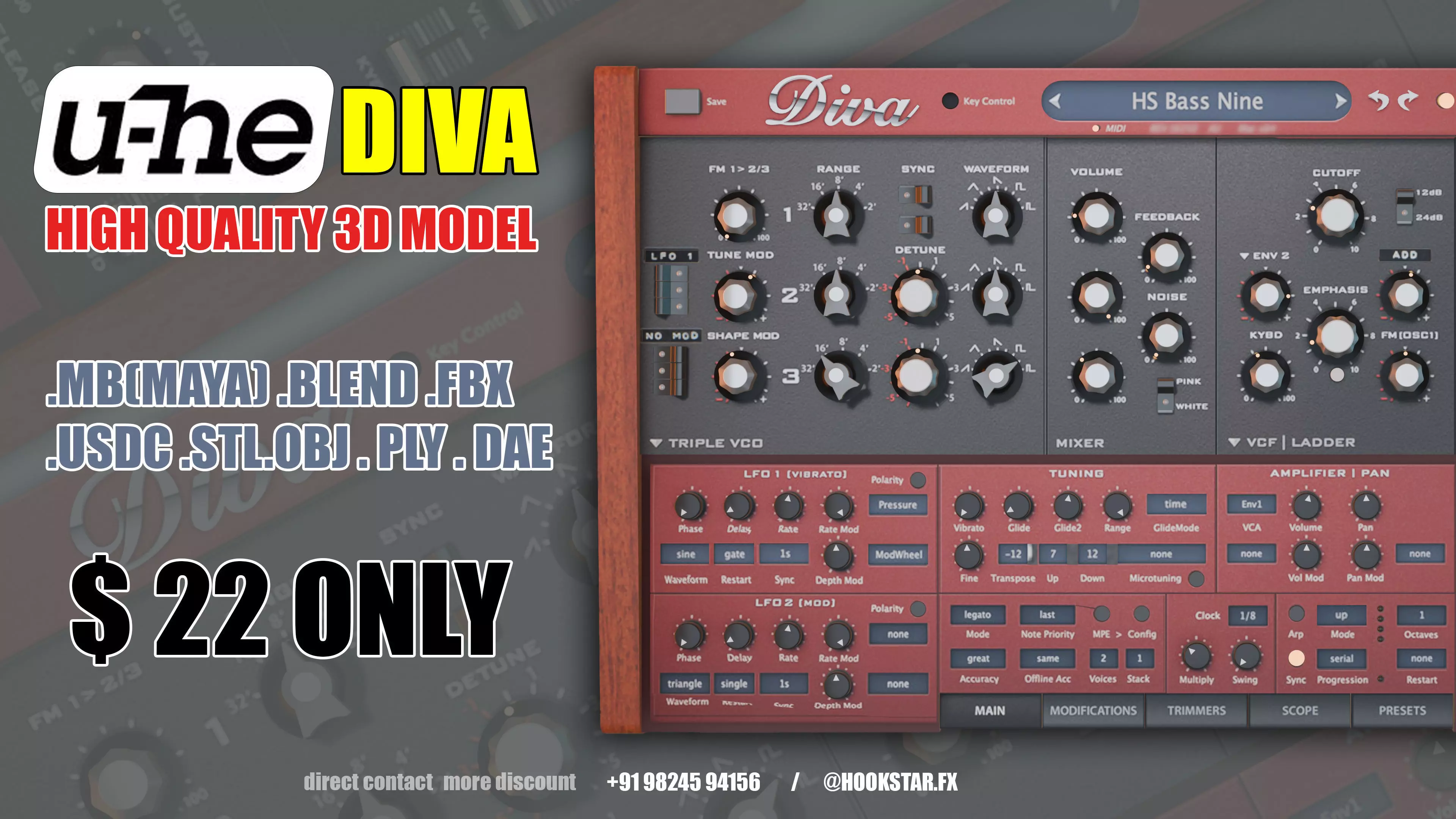 U-He Diva VST 3D Model - Realistic Music Producer Plugins 3D model_0